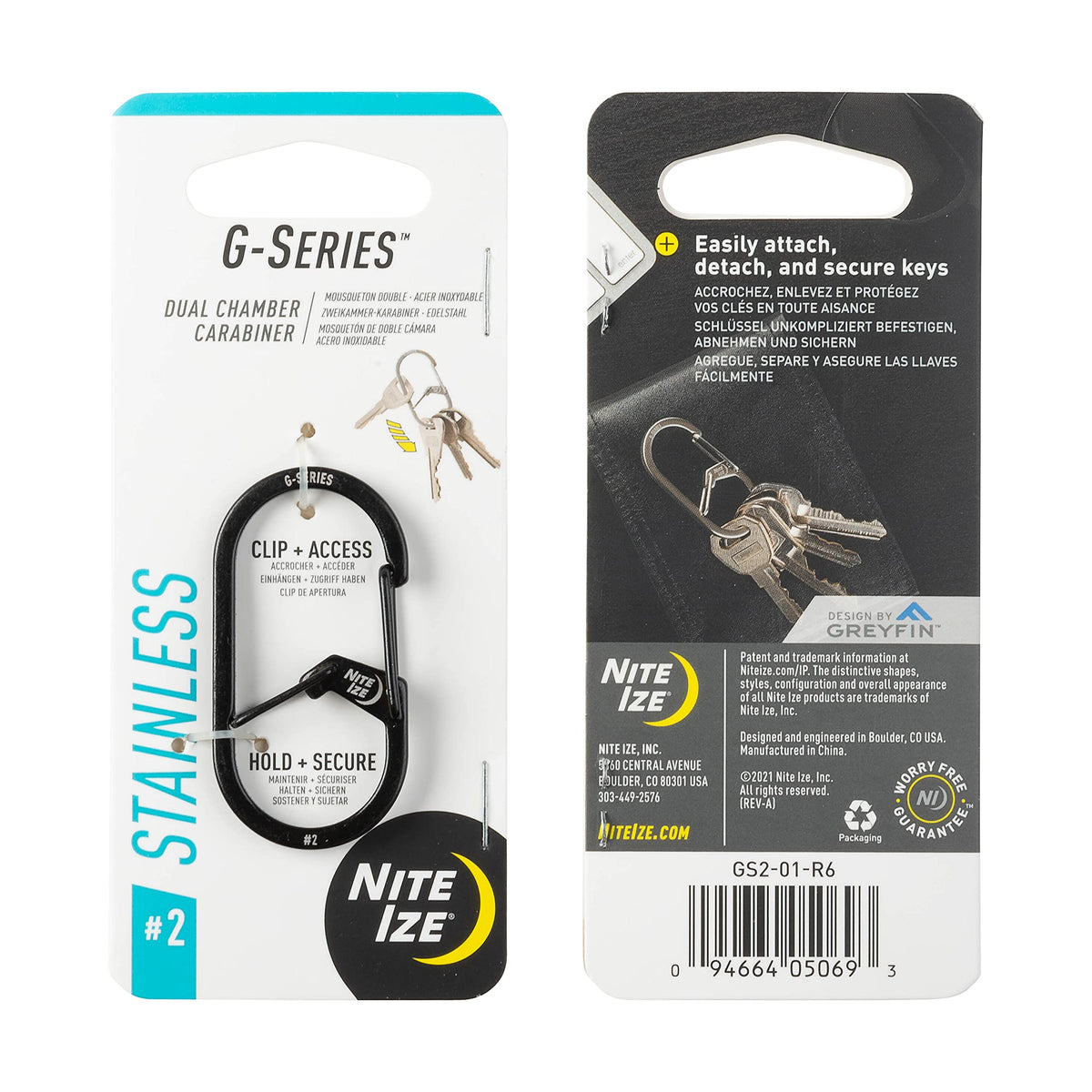 Nite IZE GS2-01-R6 G-Series Dual Chamber Carabiner, Size #2 1-Pack, Black