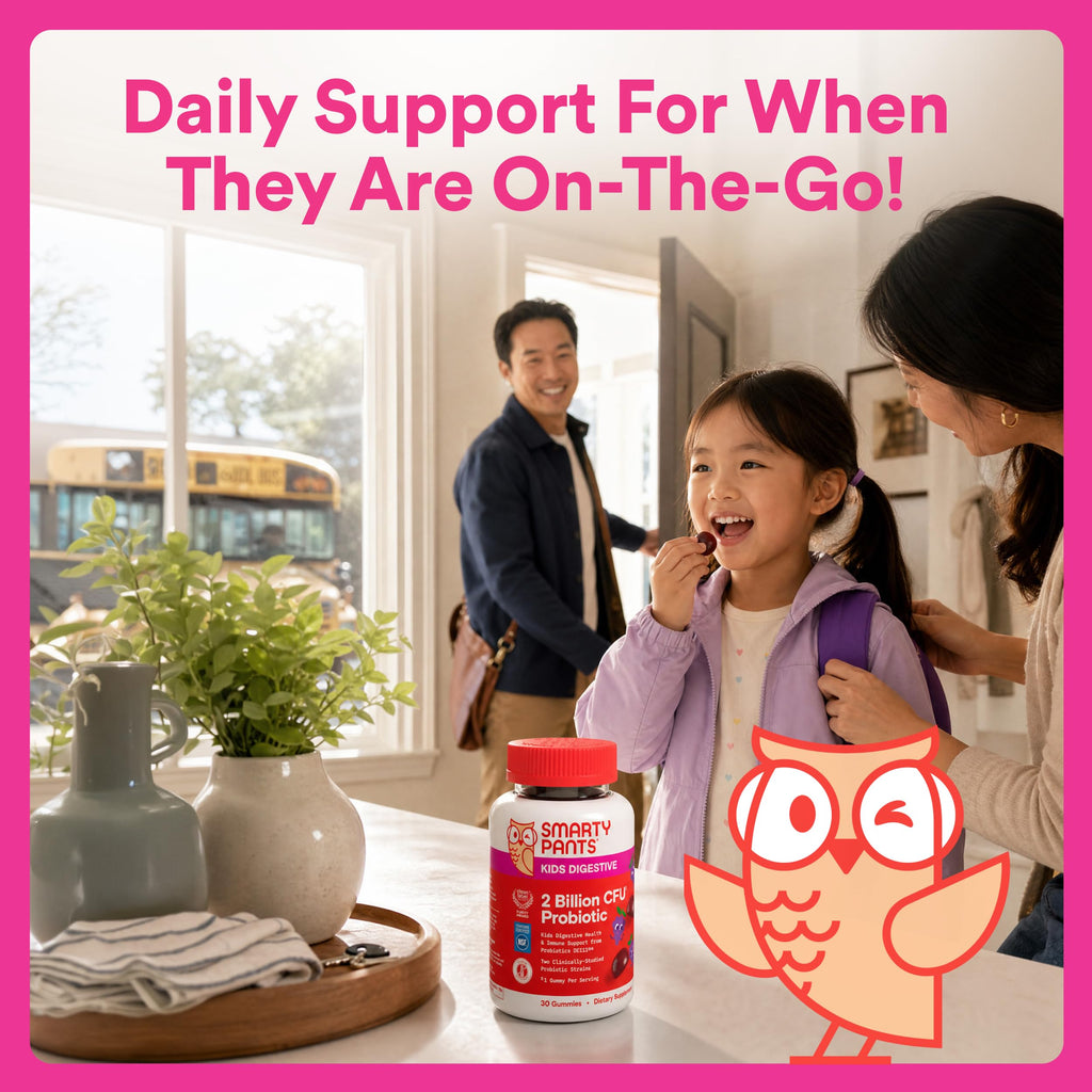 SmartyPants Kids Probiotic Gummies for Digestive Health: 2 Billion CFU Gut Health and Immune Support Supplement, Clinically Studied Probiotic, Gluten Free, Grape, 30 Count (30 Day Supply)