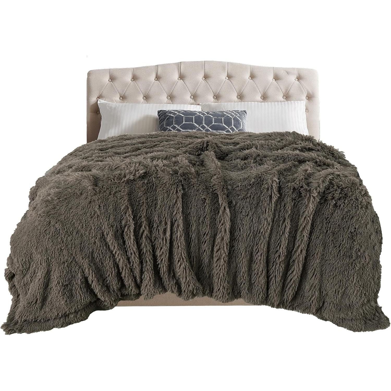 Buy now TOONOW Extra Soft Fuzzy Faux Fur Throw Blanket 50"x60", Reversible Lightweight Fluffy Cozy Plush Comfy Microfiber Fleece Decorative Shaggy Blanket for Couch Sofa Bed, Pure White 70"x78" Dark Brown at indiglob india