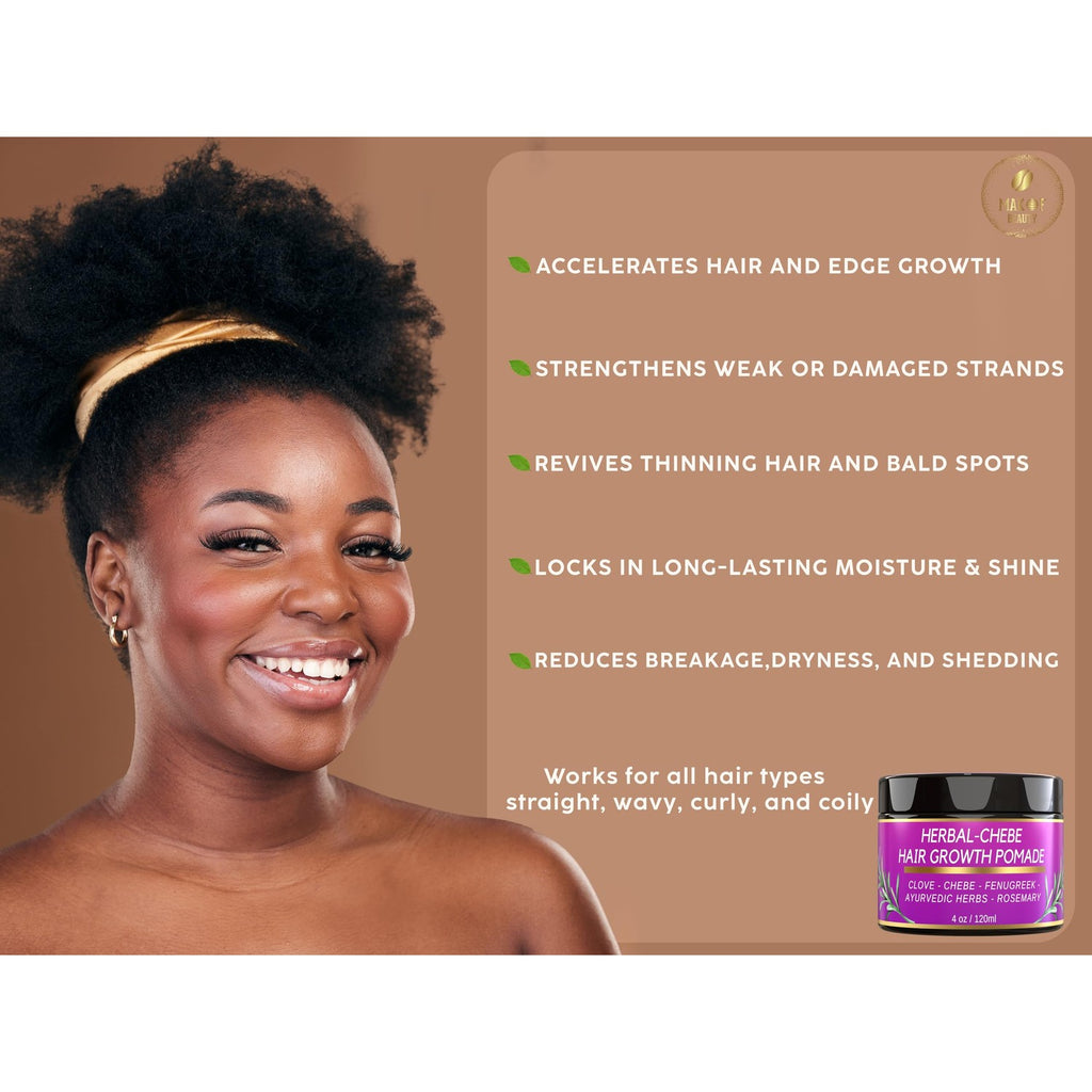 MAKOF BEAUTY Chebe Hair Growth Grease - Herbal Pomade with Clove, Fenugreek, Rosemary, Moringa & Ayurvedics Herbs for Hair Loss, Edges & Thinning Hair 4oz