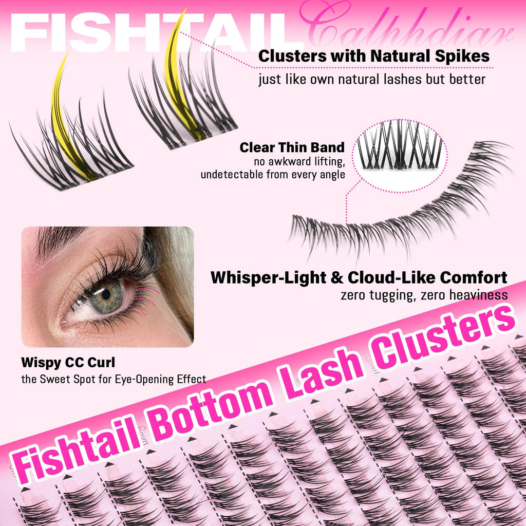 Calphdiar Fishtail Bottom Lash Clusters enhance your look with natural spikes for a delicate, eye-opening effect. Official product.