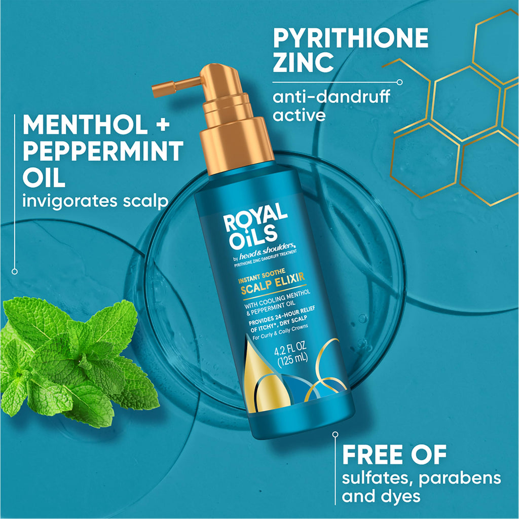 Head & Shoulders Royal Oils Instant Soothe Scalp Elixir, 4.2 fl oz, No-Rinse Scalp Relief for Textured Hair