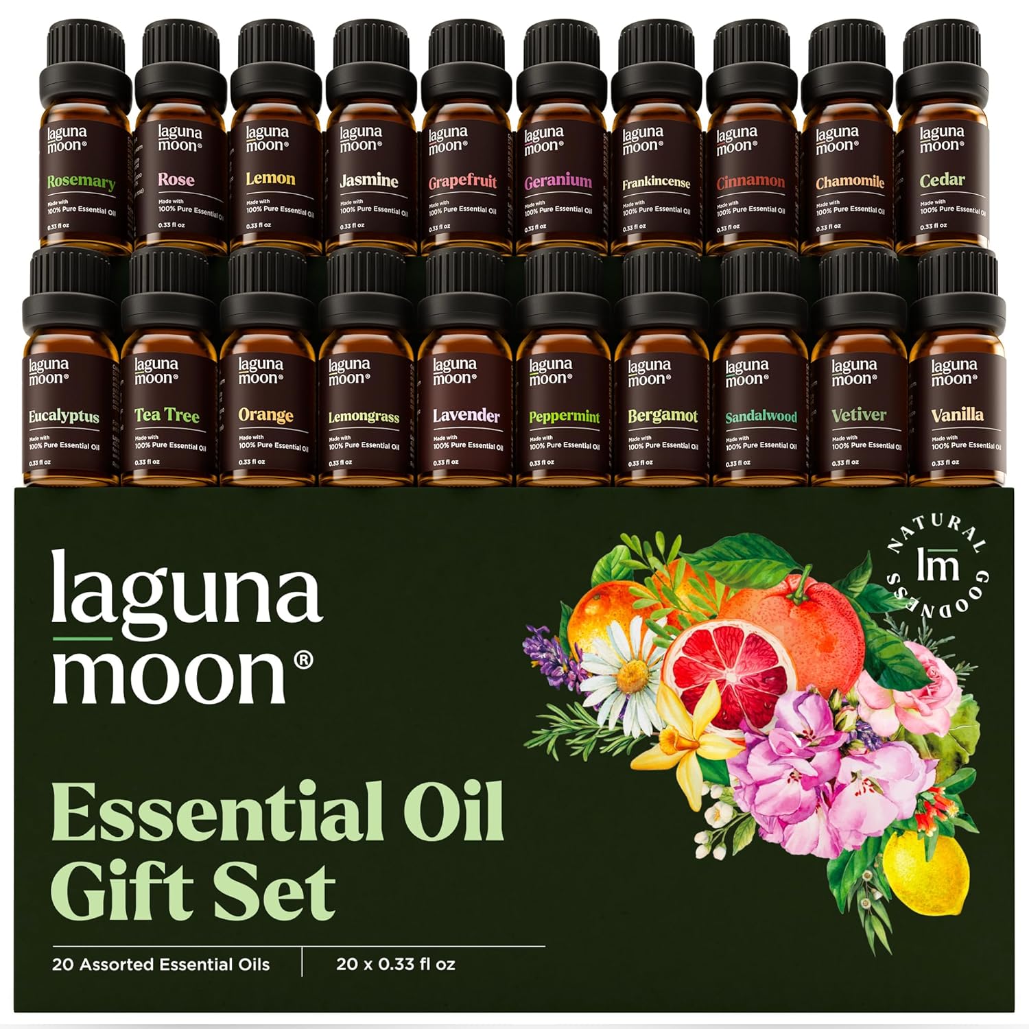 Buy now Lagunamoon Essential Oils Set - Top 6 Blends for Diffusers, Home Care, Candle Making Scents, Fragrance, Aromatherapy, Humidifiers, Gifts - Peppermint, Tea Tree, Lavender, Eucalyptus, Orange (10mL) 0.33 Fl Oz (Pack of 20) 3. Complete Collection at indiglob india