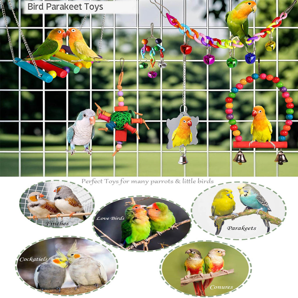 8 Pcs Parakeet Cockatiel Bird Toys, Parrots Conures Budgies Cage Accessories