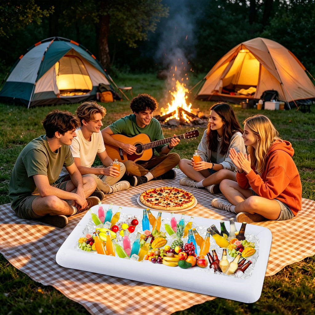 DR.DUDU Inflatable Serving Bar, 3 Pack Ice Serving Buffet Salad Cooler Food Drink Containers with Drain Plug, BBQ Picnic Pool Party Supplies Inflatable Cooler
