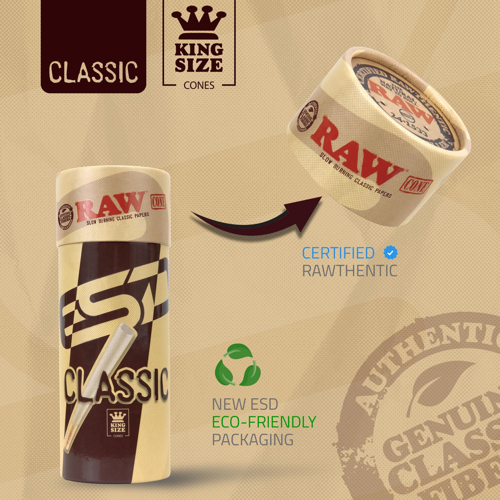 RAW Cones Classic King Size 109mm - 100 Pack - Pre Roll Rolling Paper