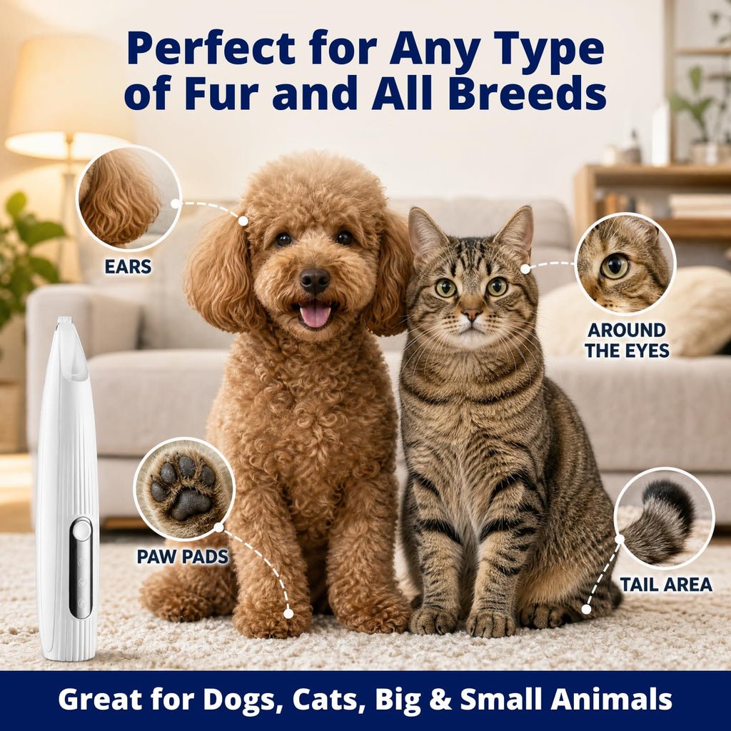 Silent Pet Paw Trimmer | Cordless Paw Trimmer for Grooming w/Light