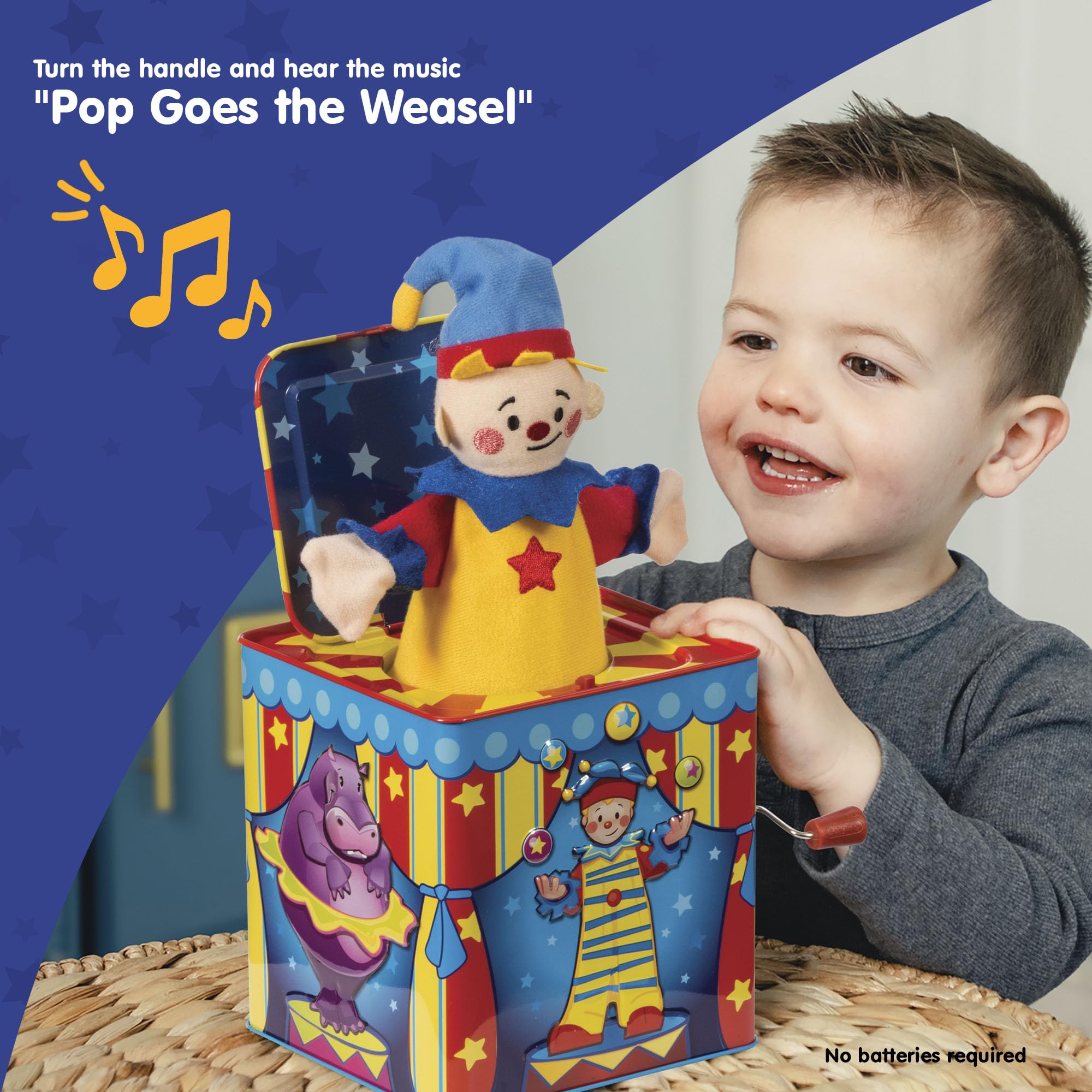 Buy now Schylling Silly Circus Jack in the Box - Classic Children's Musical Toy - Colorful Embossed Tin Box and Friendly Plush - Age 18 months and Up at indiglob india