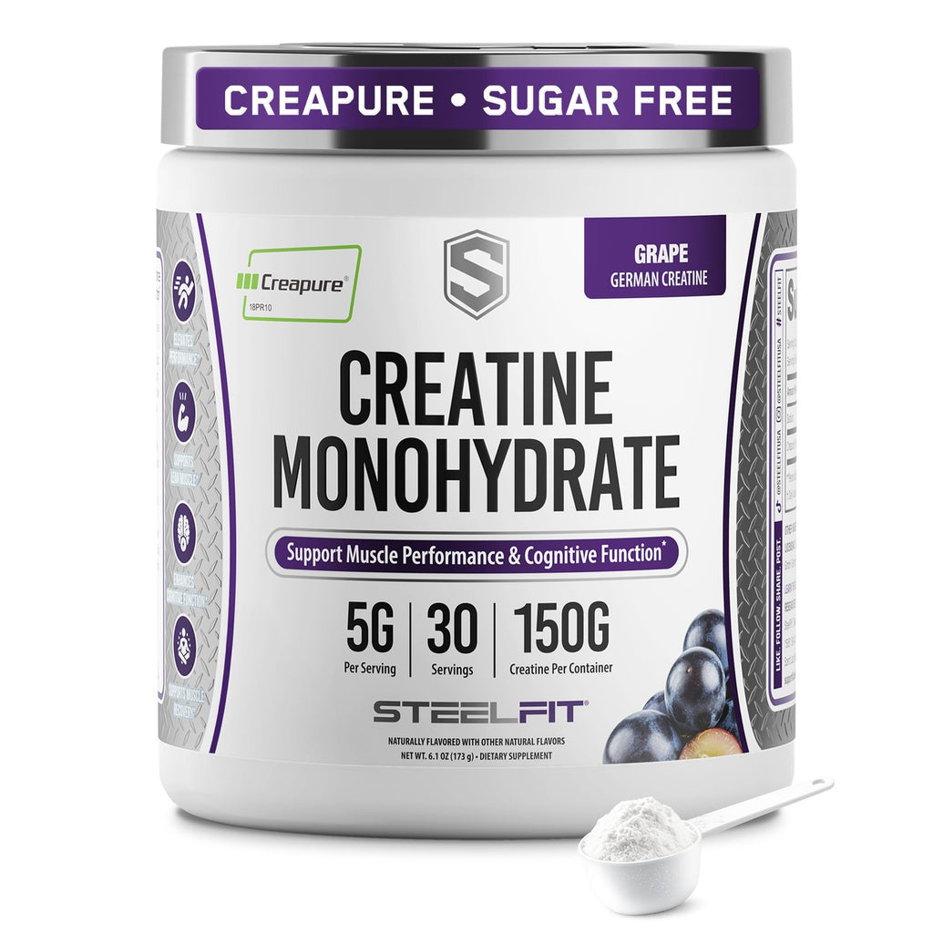 SteelFit Creapure Pure Creatine Monohydrate Powder, Watermelon, 30 Servings | Flavored Creatine Gym Workout Supplements for Lean Muscle Gain, Brain Health, & Strength Building - For Men & Women