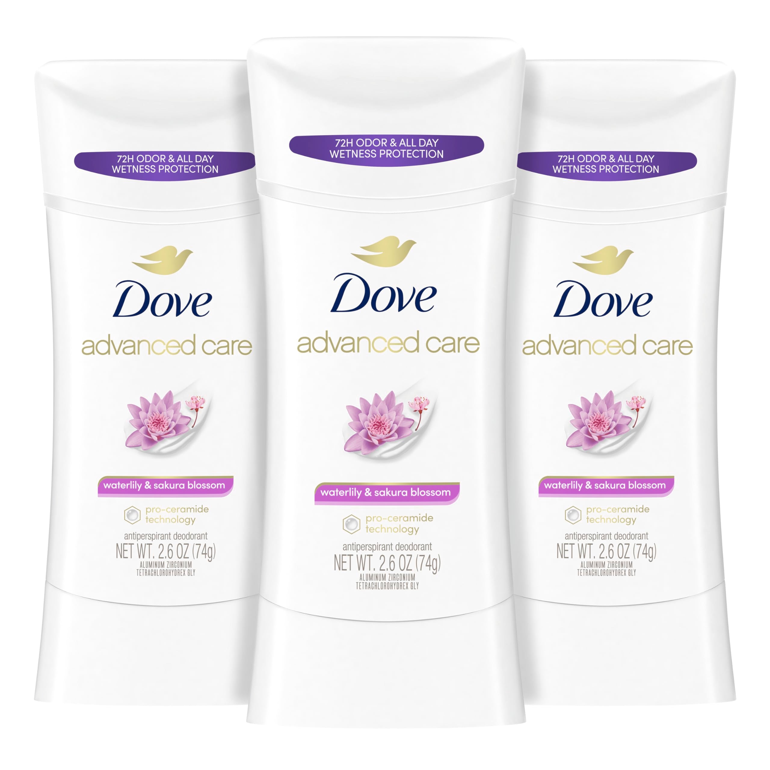 Dove Advanced Care Antiperspirant Stick Vanilla & Cocoa Butter 2.6 oz 3PK | Advanced Care Antiperspirant deodorant with Pro-Ceramide Technology 72-hour odor control and all-day sweat protection