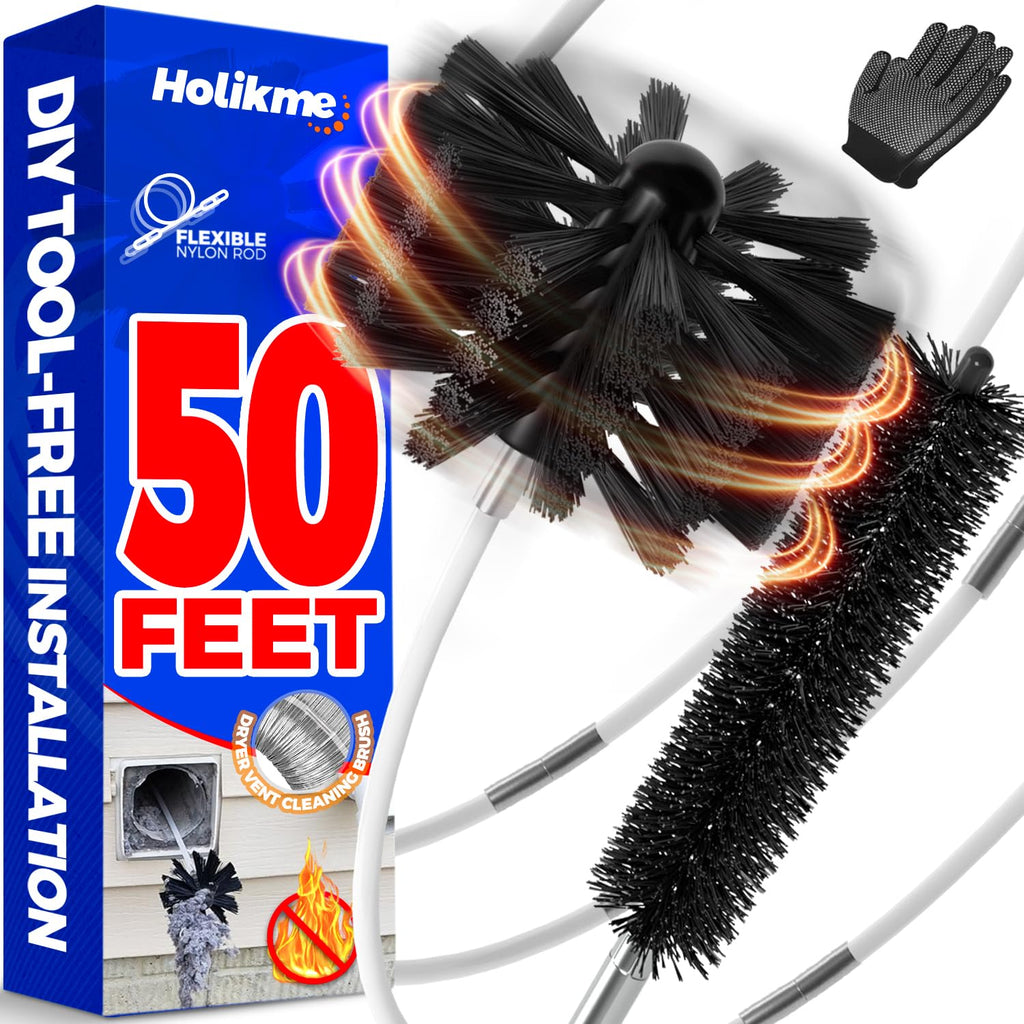 Holikme 50Ft Dryer Vent Cleaner Kit - Flexible Lint Brush for Deep Cleaning