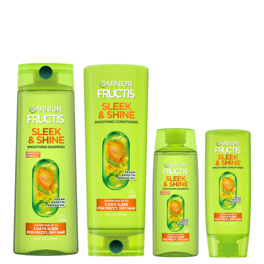 Garnier Fructis Sleek & Shine Shampoo and Conditioner Set for Dry, Frizzy Hair, Up to 72 Hours of Frizz Control, Smooths Flyaways & Boosts Shine, 22 + 21 Fl Oz (Packaging May Vary)