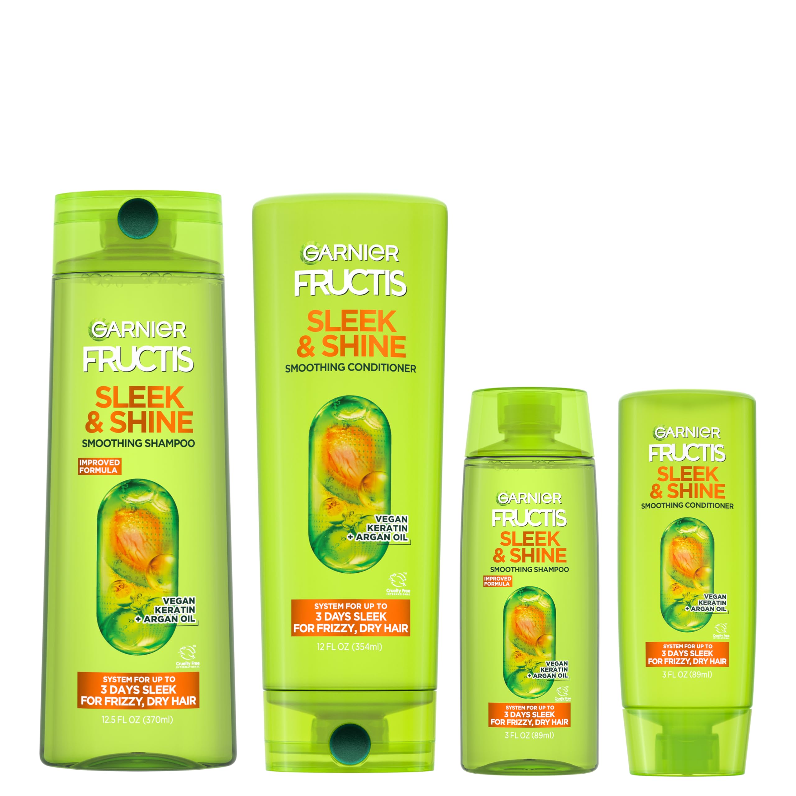 Garnier Fructis Sleek & Shine Shampoo and Conditioner Set for Dry, Frizzy Hair, Up to 72 Hours of Frizz Control, Smooths Flyaways & Boosts Shine, 22 + 21 Fl Oz (Packaging May Vary)