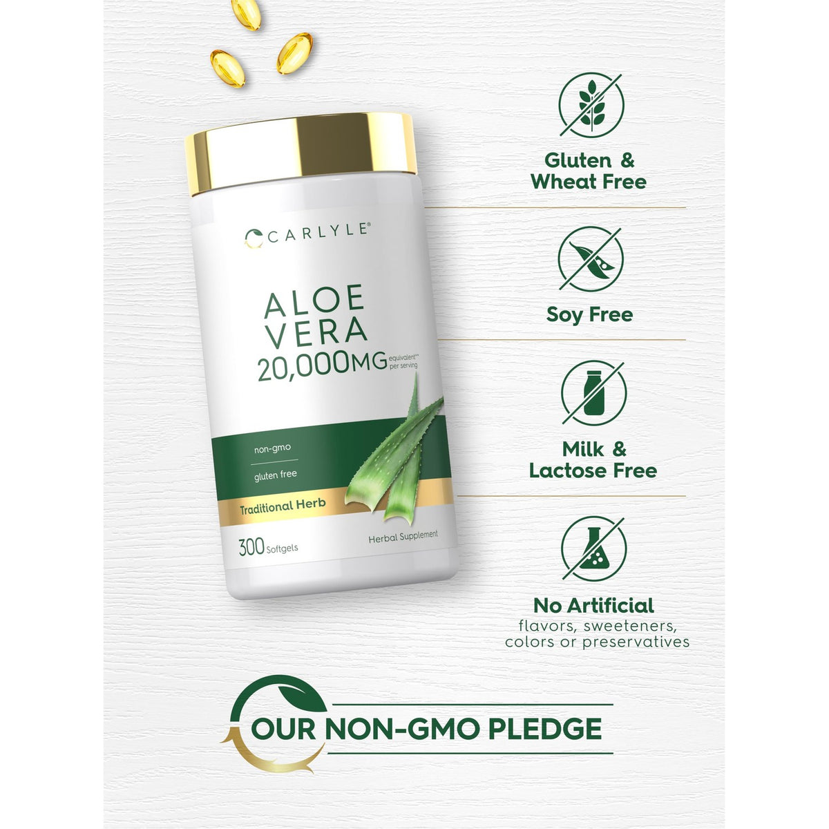 Carlyle Aloe Vera Softgel Capsules | 300 Count | Aloe Vera Gel Supplement