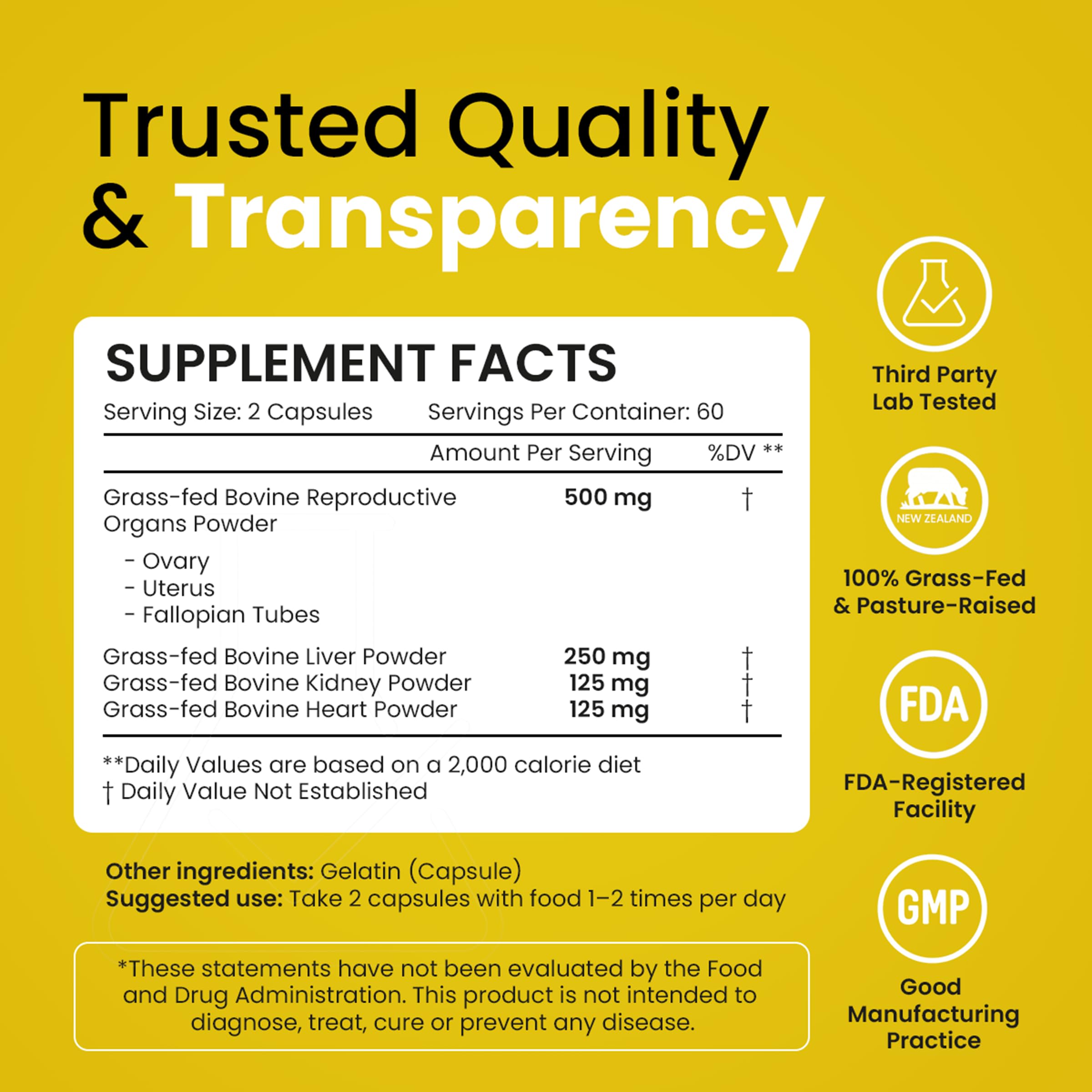 Beef Organ Supplement for Women - Hormone Balance, Iron Support, Immunity | 6-in-1 Beef Organ Complex, 100% Grass-Fed & Finished, New Zealand-Sourced, Freeze-Dried, USA-Made & Lab Tested, Zero Fillers