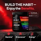 Men Supplements 20 in 1 - Male Supplements with Tongkat Ali, Black Maca Root for Men, Zinc, Vitamin B12, Astragalus for Normal Energy Support - 90 Vegan Caps