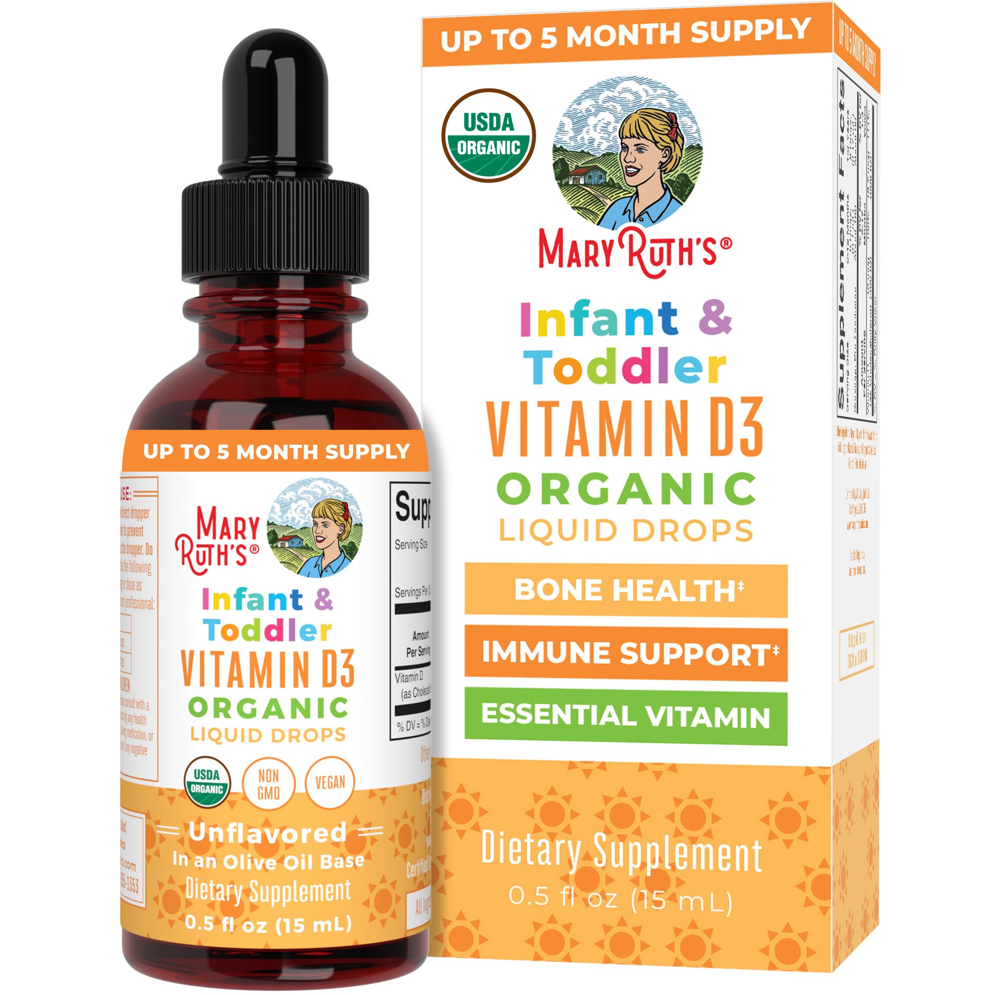MARYRUTH'S Megadose Vitamin D3 Drops, Vitamin D 4000 IU, Vegan, 30 Servings | USDA Organic, Immune Support & Bone Health, Vegan, Gluten Free, Non-GMO