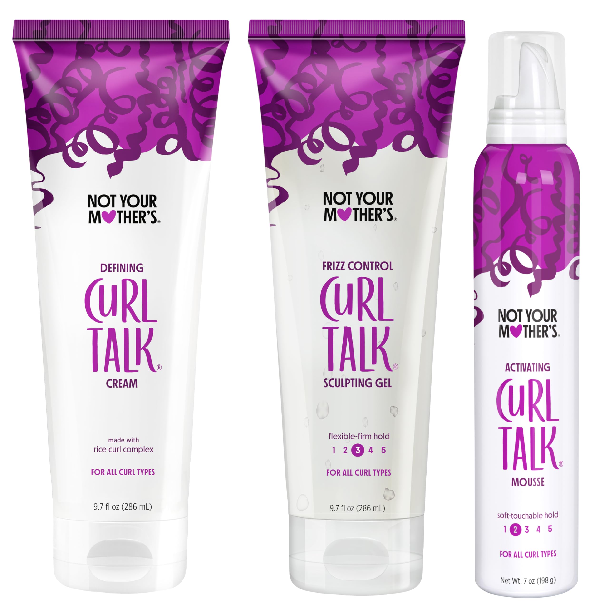 Not Your Mother's Curl Talk Kit, 9.7 fl.oz Defining Cream, 9.7 fl.oz Frizz Control Styling Gel & 7 oz Activating Mousse | Defining Cream, Frizz Control Gel, & Activating Mousse - 9.7 oz Each - Maximize Definition & Control Frizz - Citrus Jasmine