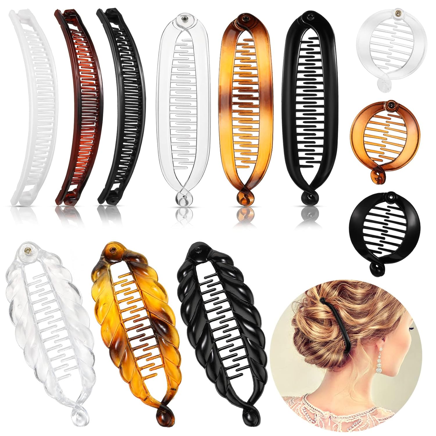 Buy now Chuangdi 12 Pcs Banana Hair Clips for Women Classic Clincher Double Combs Large Fishtail Hair Clip Banana Ponytail Holder, 4 Styles(Tortoiseshell Color, White, Clear, Black) Tortoiseshell Color, White, Clear, Black at indiglob india