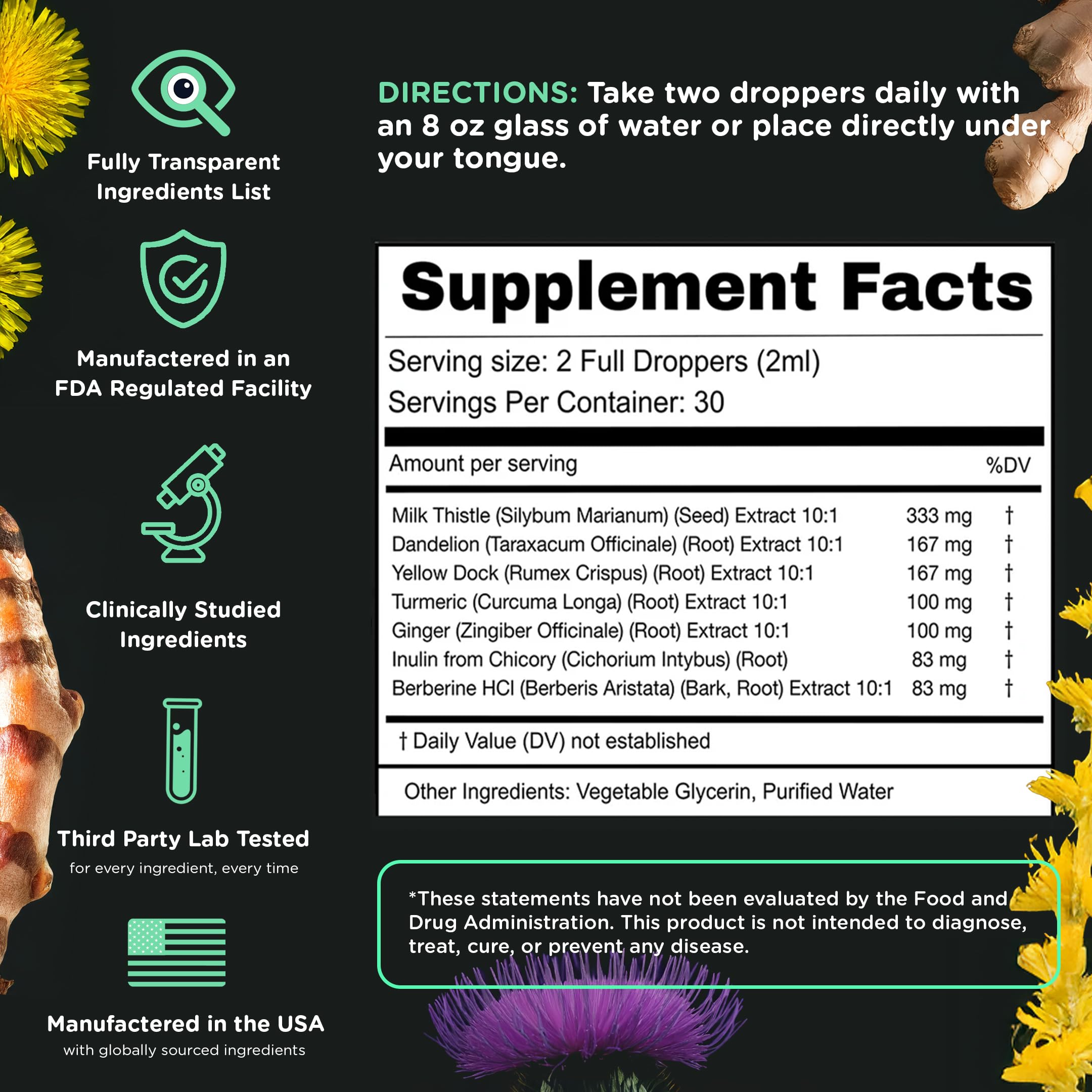 Milk Thistle Herbal Liquid Supplement - Doctor-Formulated Botanical Blend with Milk Thistle and Dandelion Root - Vegan Non-GMO Drops - 1 Month Supply