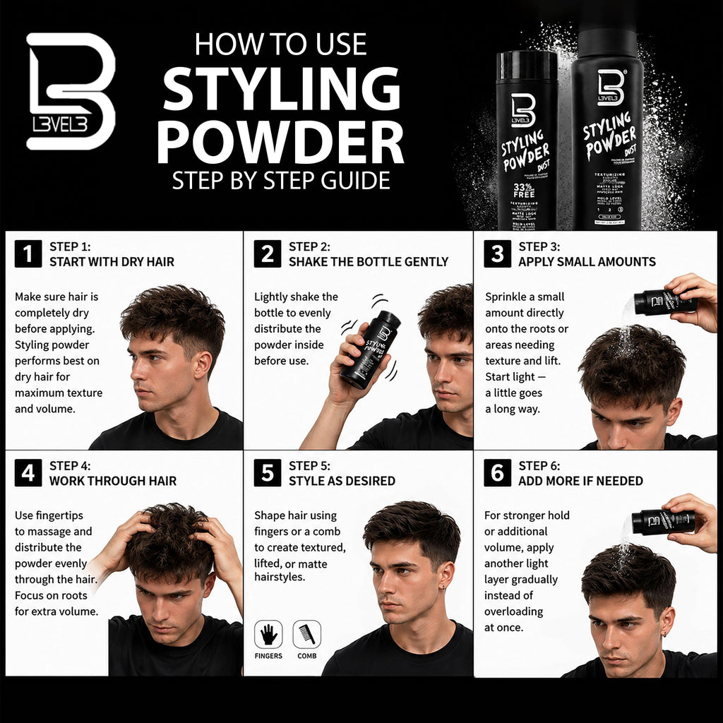 L3 Level 3 Hair Texture Powder for Men, Volume, Natural Look, 30 g | Styling powder, hair texturizer, non-greasy finish, buildable hold, easy application, small 30 g size