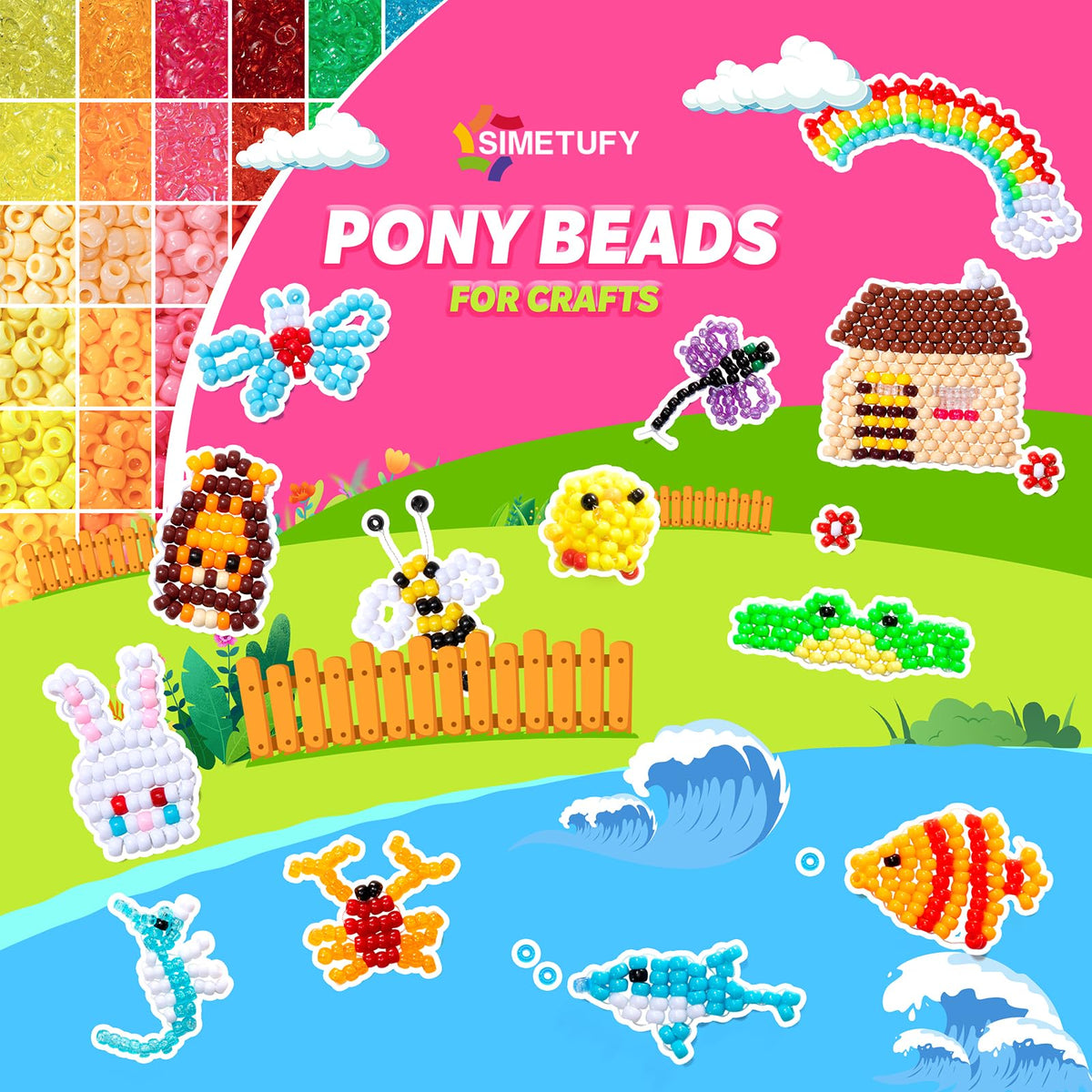 Simetufy 6000Pcs Pony Beads Bulk 30 Colors Rave Kandi Bracelet Making Kit