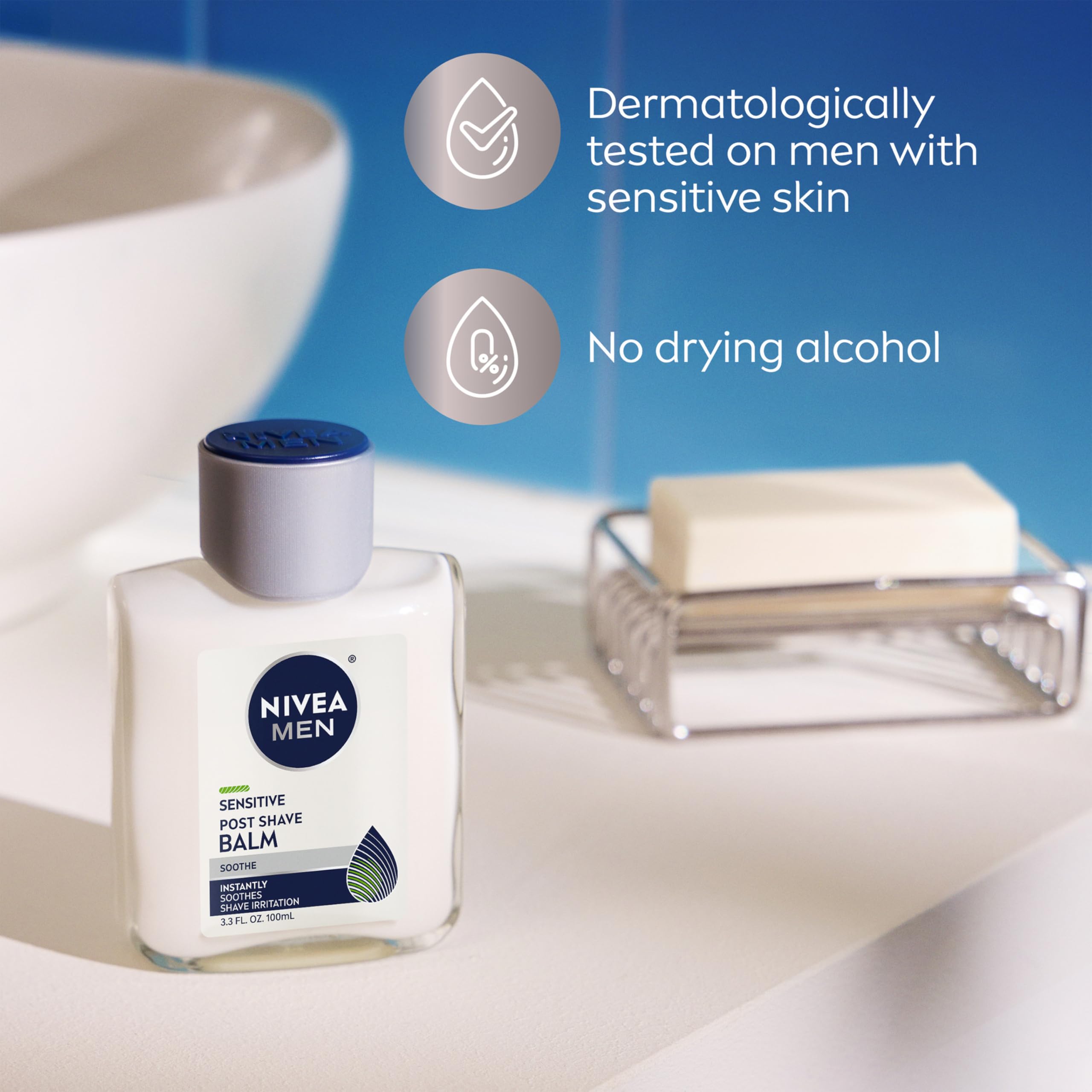 Buy now NIVEA MEN Sensitive Post Shave Balm, with VitaminPro Complex, Alcohol Free After Shave Balm for Men, 3.3 Fl Oz Bottle at indiglob india