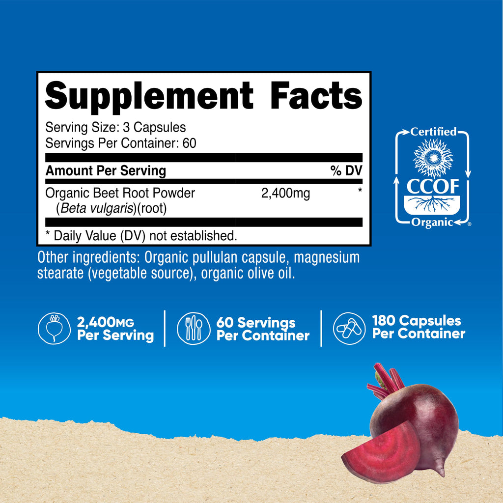 Nutricost Beet Root 2400mg, 180 Capsules, CCOF Certified Made with Organic | Superfood, 60 Servings