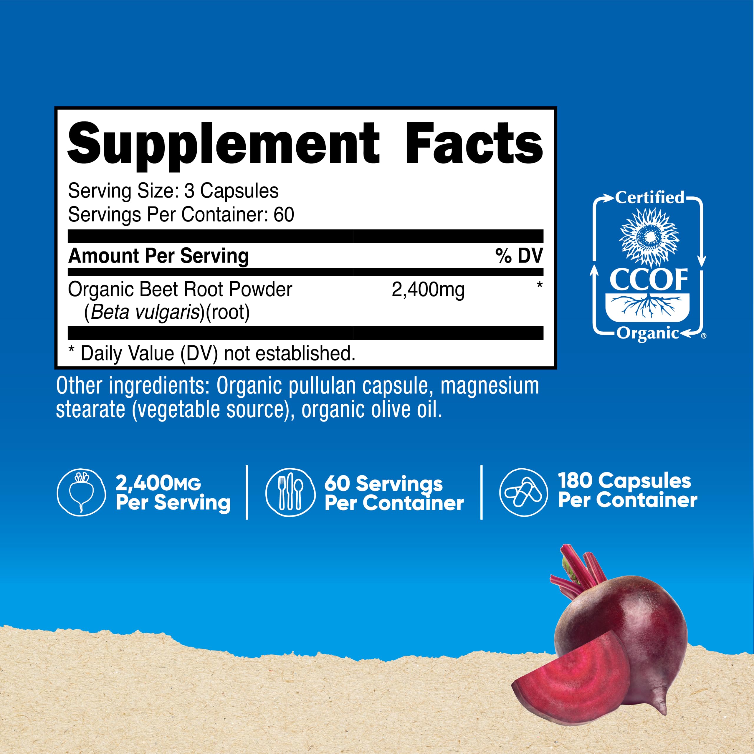 Nutricost Beet Root 2400mg, 180 Capsules, CCOF Certified Made with Organic | Superfood, 60 Servings