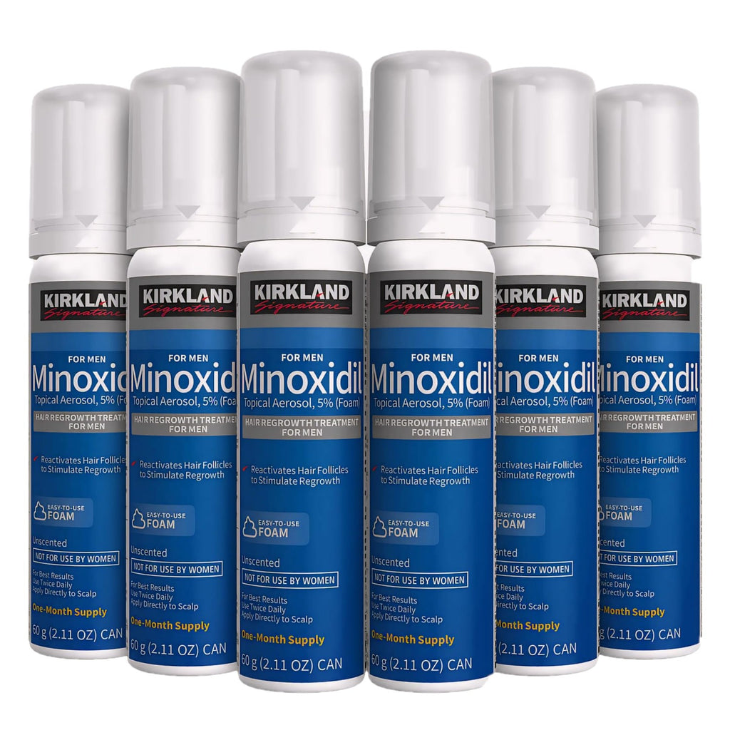 Kirkland Signature Hair Regrowth Treatment Minoxidil Foam for Men, 2.11 oz, 6 Count (6 Month Supply) - 2 MicroFiber Cleaning Cloths and Comb Included