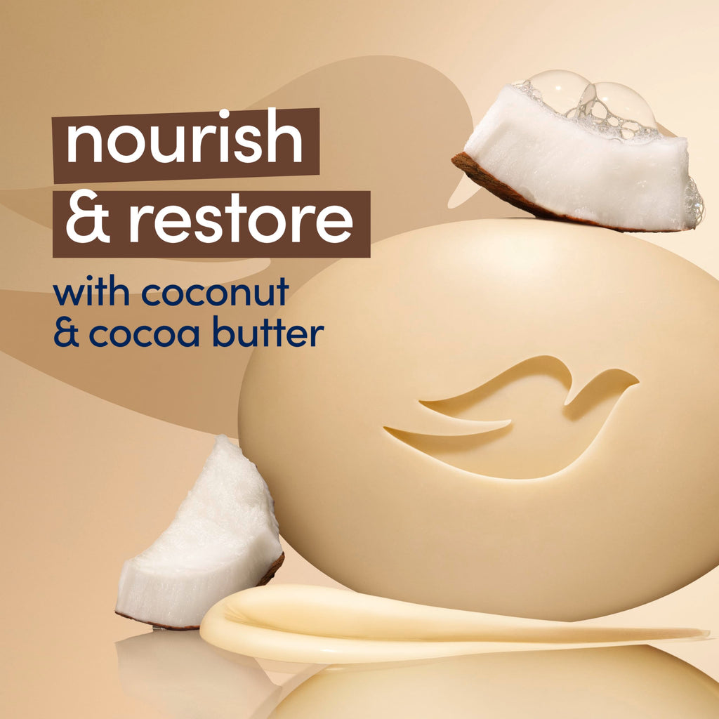 Dove Beauty Bar Soap Restoring Coconut & Cocoa Butter 6 Count 3.75 oz | For Restored Skin, Nourishes Skin