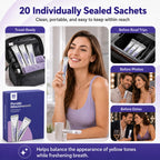 Purple Color Correcting Mouthwash Sachets, 20 Count Instant Optical Whitening Oral Rinse, Alcohol & Peroxide Free Mint Mouthwash for Fresh Breath & Smile Brightening Daily Oral Care