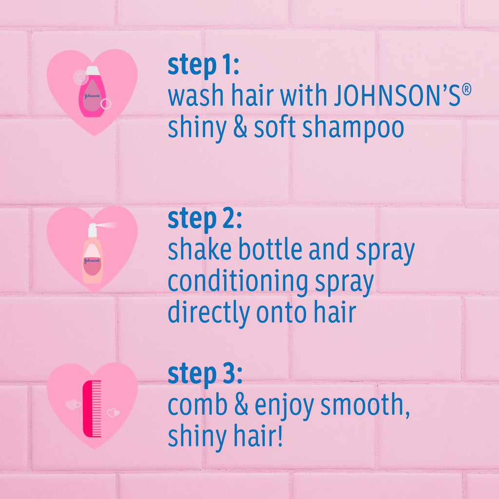 Johnson's Kids Shiny & Soft Hair Conditioning Spray with Argan Oil & Silk Proteins, Tear-Free Conditioning Spray for Shine & Softness, Gentle for Toddler Haircare, 10 fl. oz (Pack of 2)