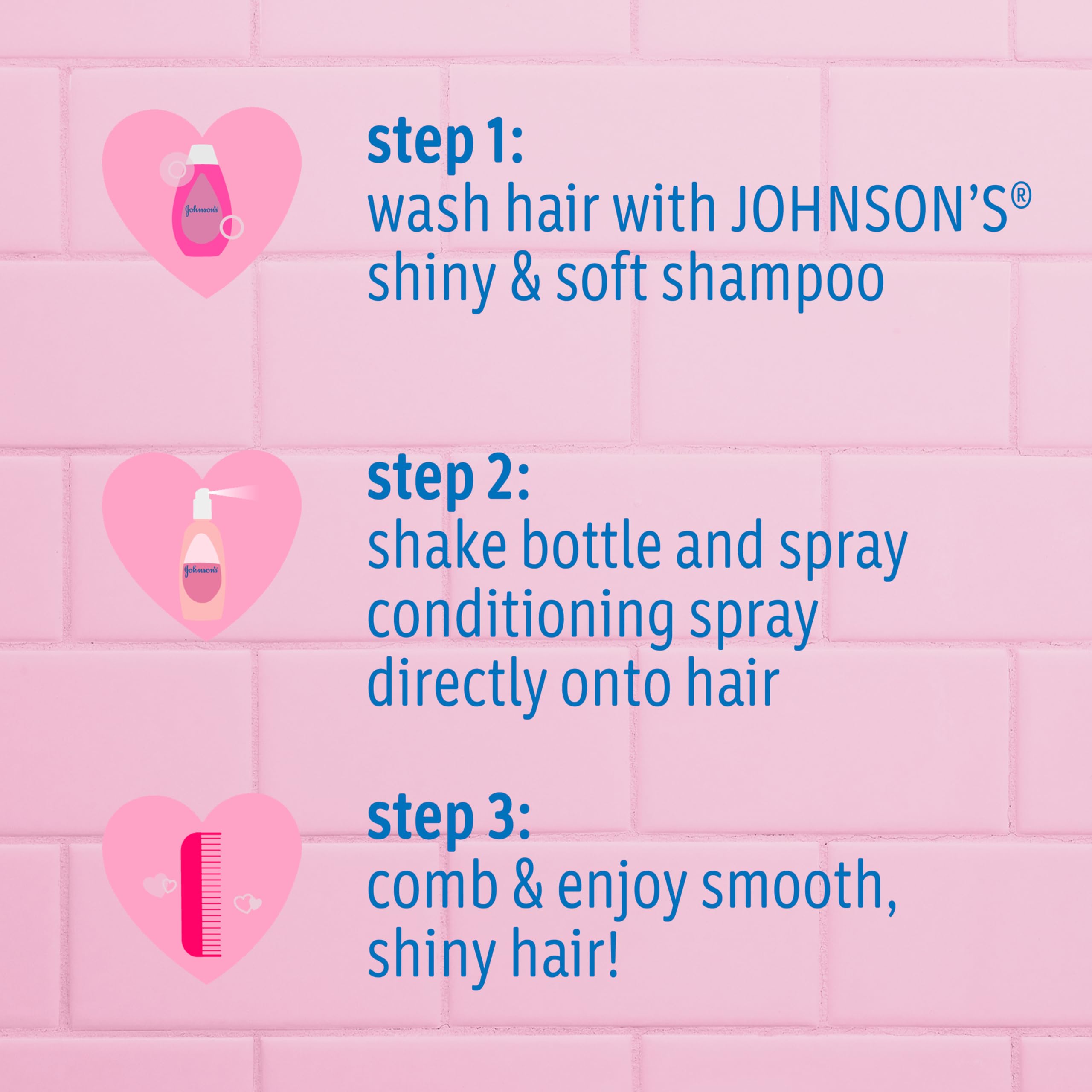 Johnson's Kids Shiny & Soft Hair Conditioning Spray with Argan Oil & Silk Proteins, Tear-Free Conditioning Spray for Shine & Softness, Gentle for Toddler Haircare, 10 fl. oz (Pack of 2)