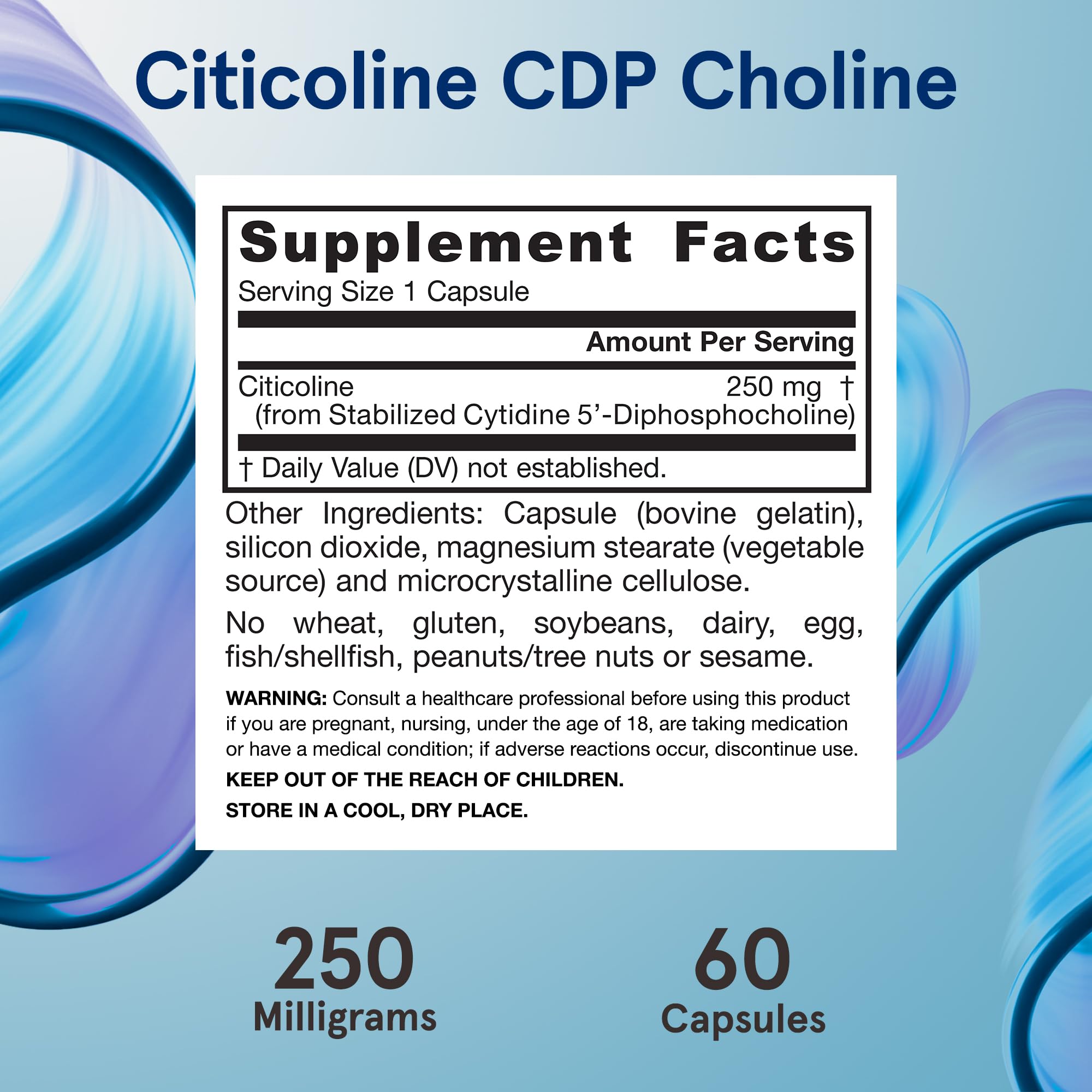 Jarrow Formulas Citicoline CDP Choline 250 MG, CDP Choline Supplement Supports Brain Health, Performance and Memory, 60 Capsules, Up to a 60 Day Supply (Pack of 12)
