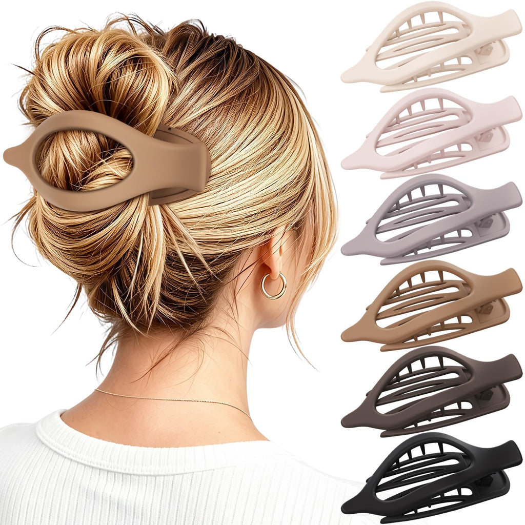 4 PCS Large Flat Hair Clips for Women Girls, French Concord Lay Down Claw Clips for Thick Thin Hair, Comfortable Curved Flat Clip, Leopard Print Stylish Strong Hold Hair Accessories, Tortoise