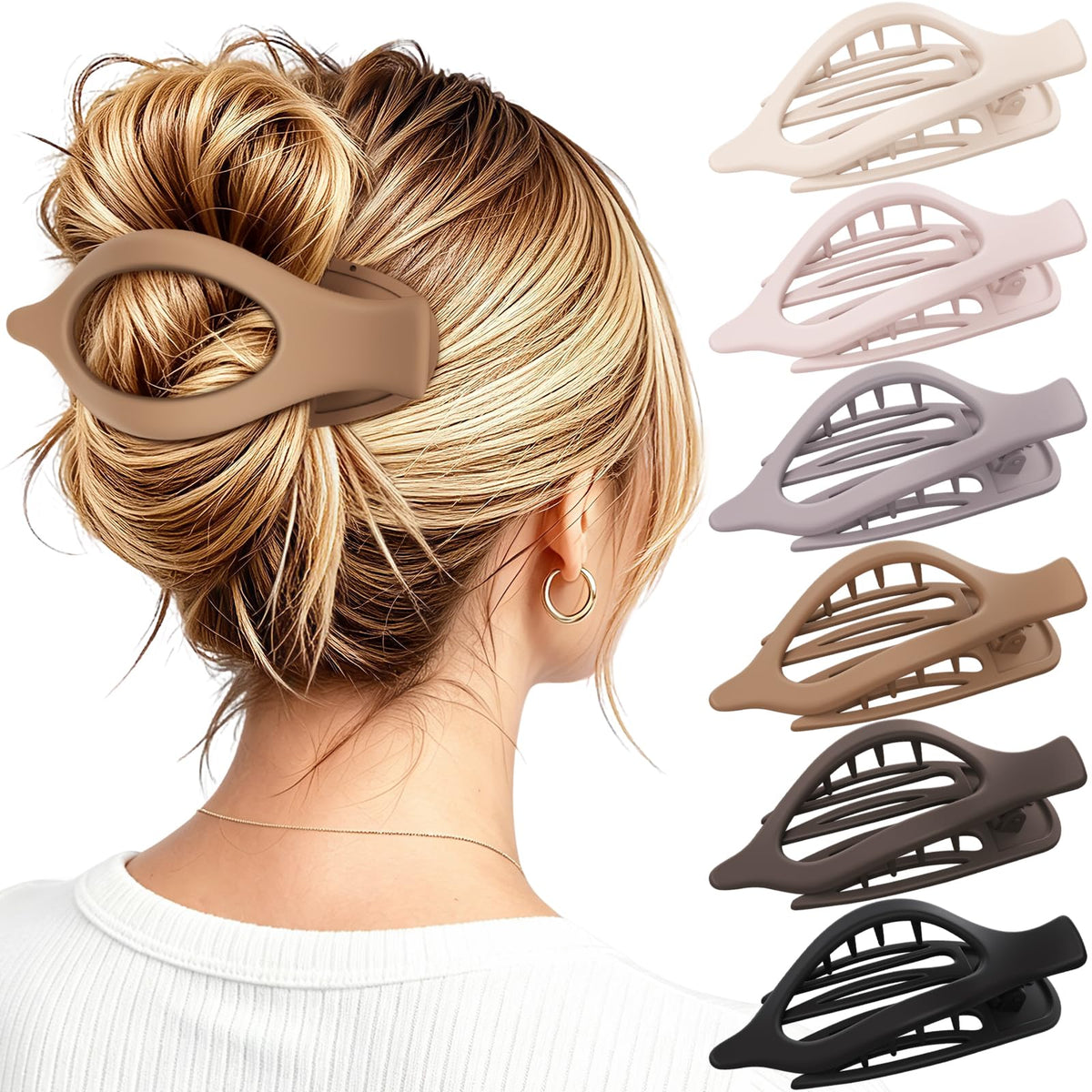 4 PCS Large Flat Hair Clips for Women Girls, French Concord Lay Down Claw Clips for Thick Thin Hair, Comfortable Curved Flat Clip, Leopard Print Stylish Strong Hold Hair Accessories, Tortoise