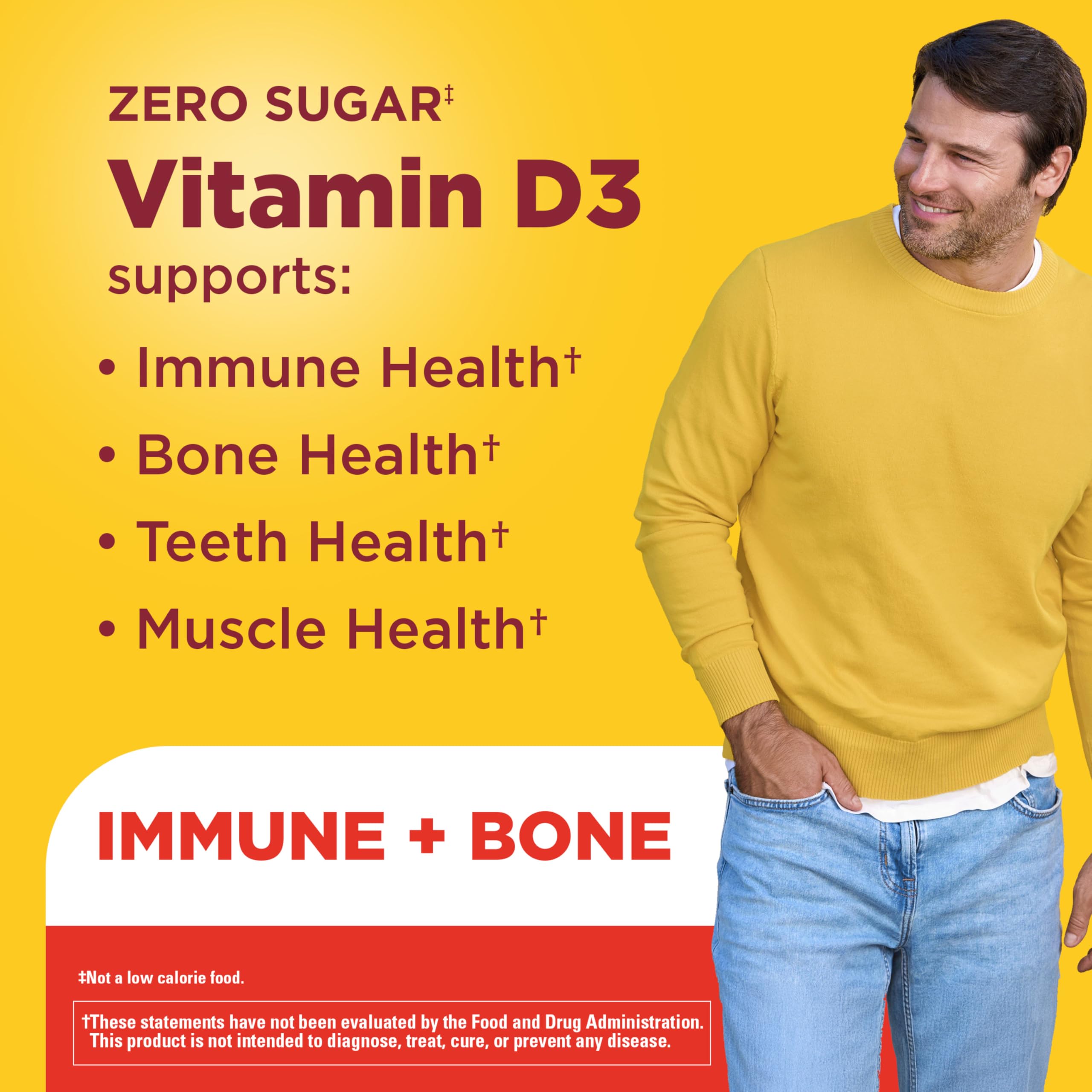 Nature Made Zero Sugar Vitamin D3 Gummies, 110 Vitamin D Gummies | Vitamin D3 2000 IU (50 mcg) per Serving, for Bone and Immune Health Support, Aspartame Free, Cherry Flavor, 55 Day Supply