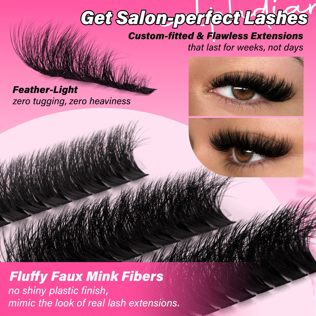 Get salon-perfect lashes with Calphdiar Bottom Lash Clusters. Feather-light, fluffy faux mink fibers for a natural look.