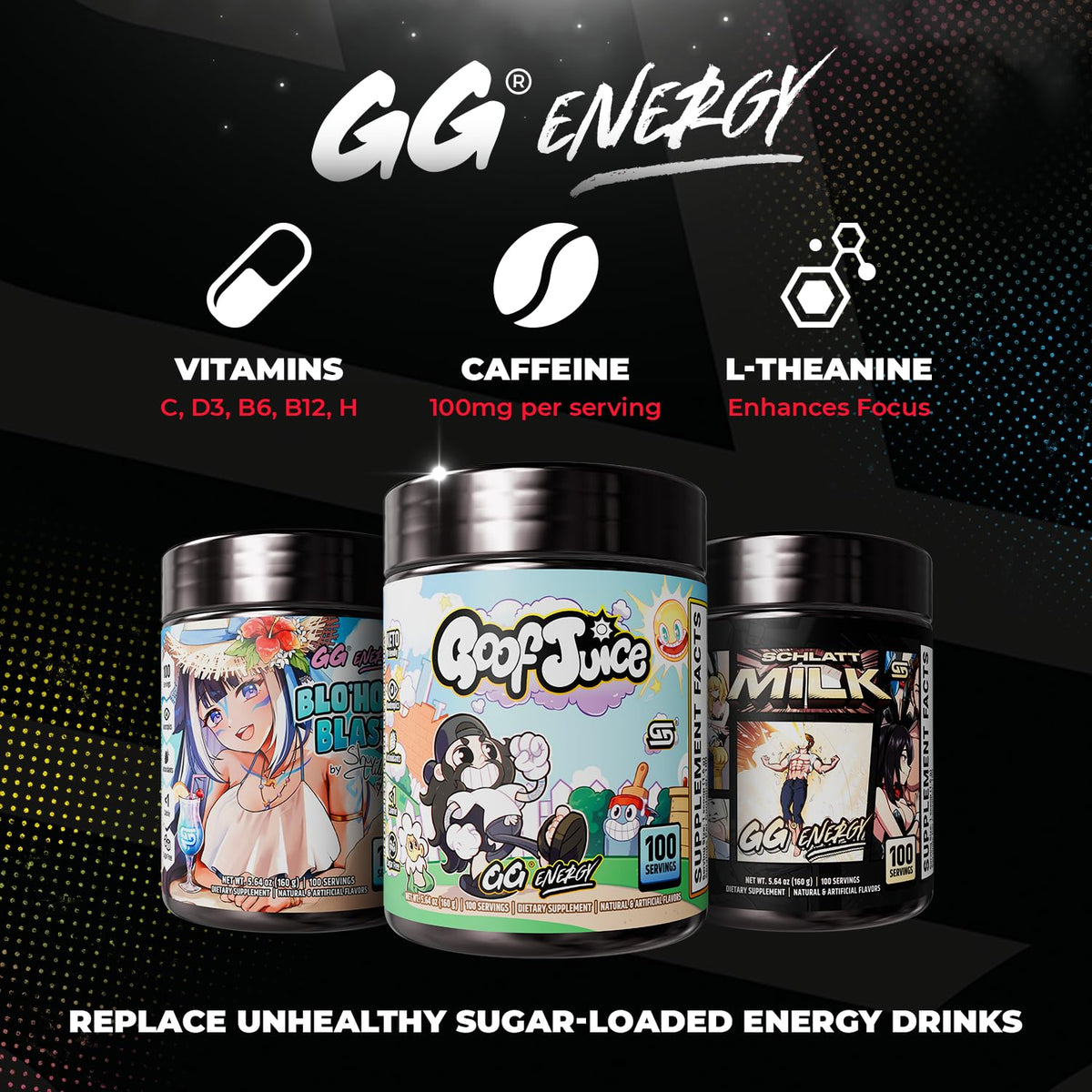 Gamer Supps GG Energy - Goof Juice by MoistCr1TiKaL (100 Servings) - Keto Friendly Gaming Energy and Nootropic Blend, Sugar Free + Caffeine + Vitamins + Immune Support, Powder Drink