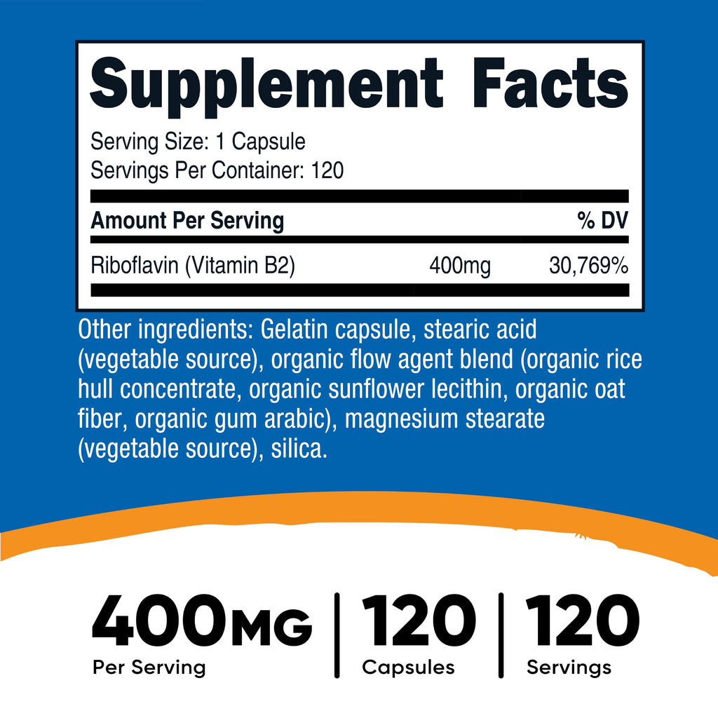 Nutricost Vitamin B2 (Riboflavin) 400mg, 120 Capsules, Gluten Free | GMO-Free