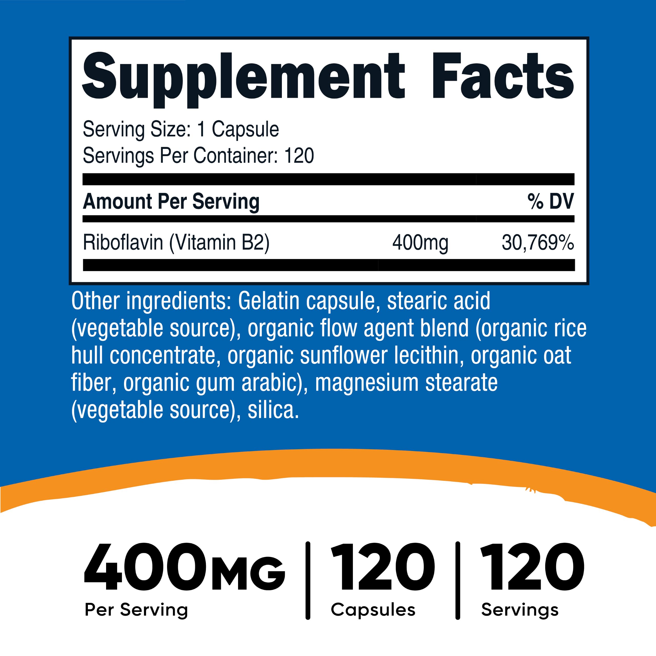 Nutricost Vitamin B2 (Riboflavin) 400mg, 120 Capsules, Gluten Free | GMO-Free