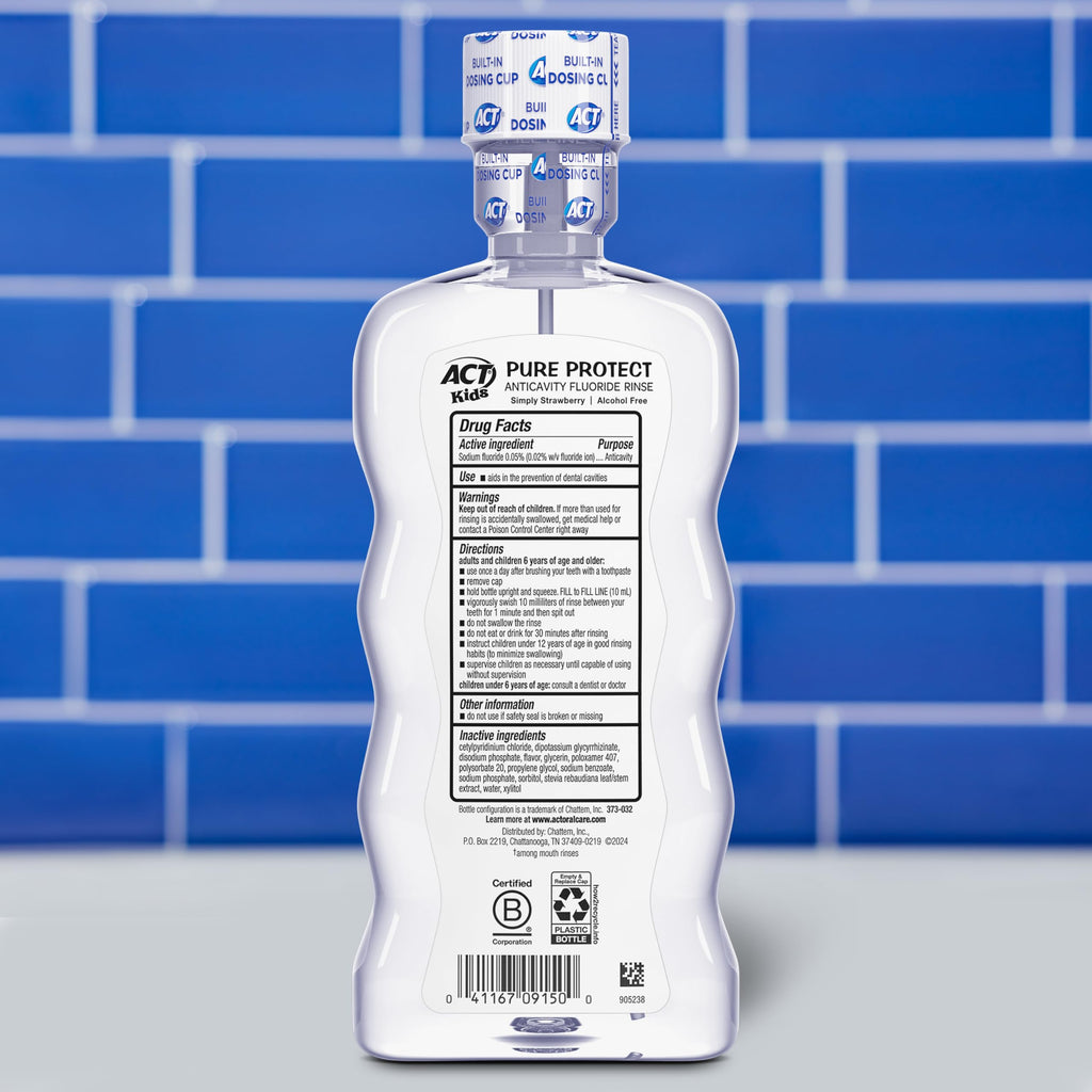 ACT Kids Pure Protect Anticavity Mouthwash, Simply Strawberry, 16.9 fl. oz.