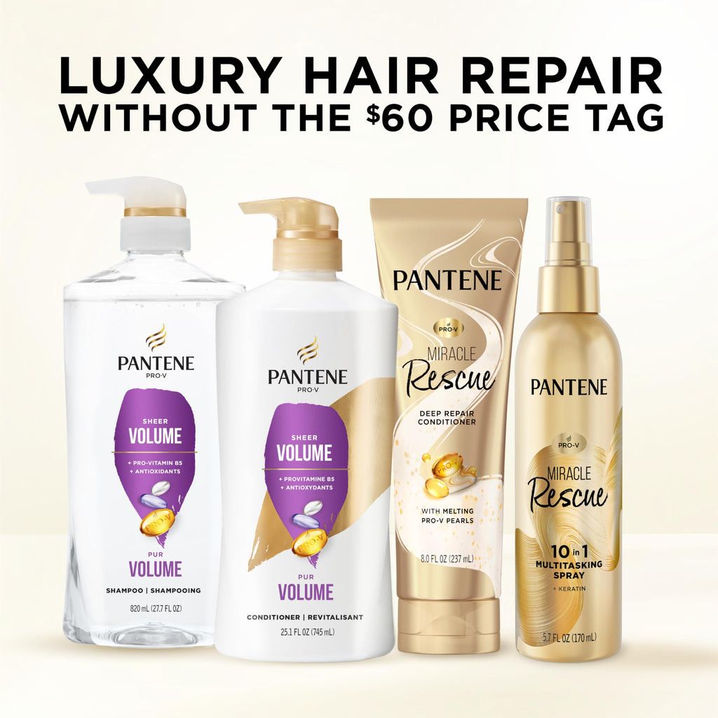 Pantene Shampoo, Sheer Volume - Lightweight Nourishment for Fine, Color-Treated Hair, 72-Hour Fullness and Body, 27.7 Oz Each, 2-Pack + Miracle Rescue Shot (0.5 Oz)