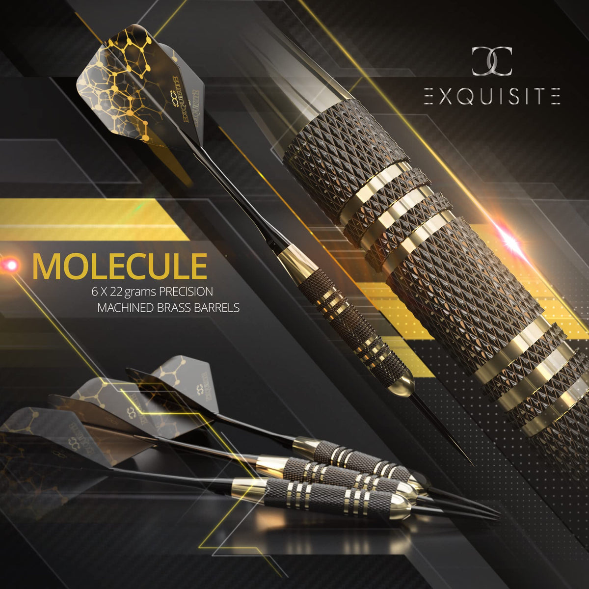 CC-Exquisite Premium Steel Tip Darts Set - Professional Darts, Brass Barrels, Metal Tip Darts, Extra Flights, (12) Aluminum Shafts 35/48, O-Rings, Dart Tool, Dart Sharpener, Darts Case
