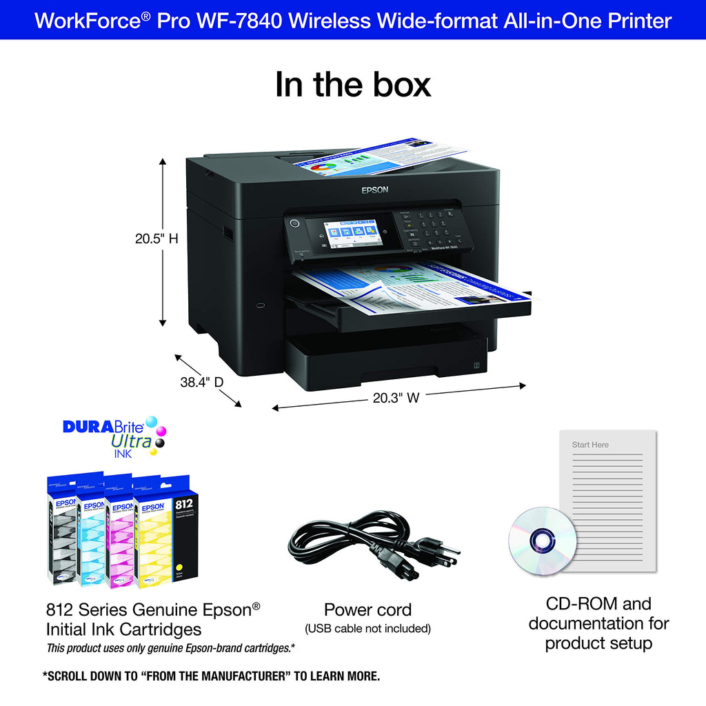 Epson Workforce Pro WF-7840 Wireless All-in-One Wide-Format Inkjet Printer