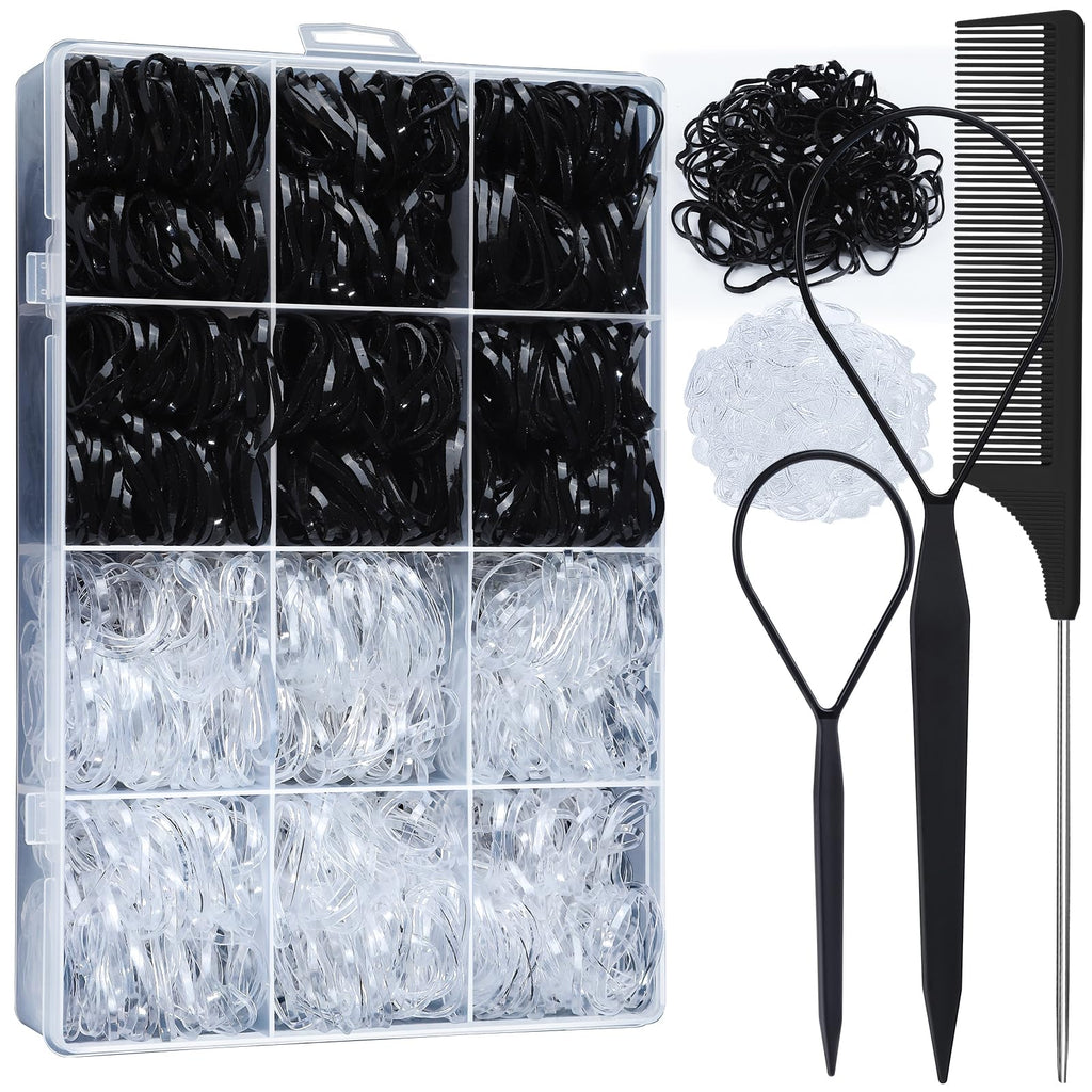 YGDZ Elastic Hair Ties, 1500 PCS Clear Rubber Bands for Hair, Black Hair Ties, Mini Elastics Bands, Ponytail Holders, Christmas Stuffers Xmas Gift, Hair Accessories for Girl, Toddler, Kids, Women
