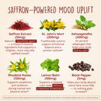 Joy-Filled with Saffron Mood Support Supplement — Daily Mood Support with 30mg Extract + Ashwagandha, Rhodiola, St. John's Wort, Lemon Balm | Saffron Supplements for Emotional Support, Vegan, 30 Ct