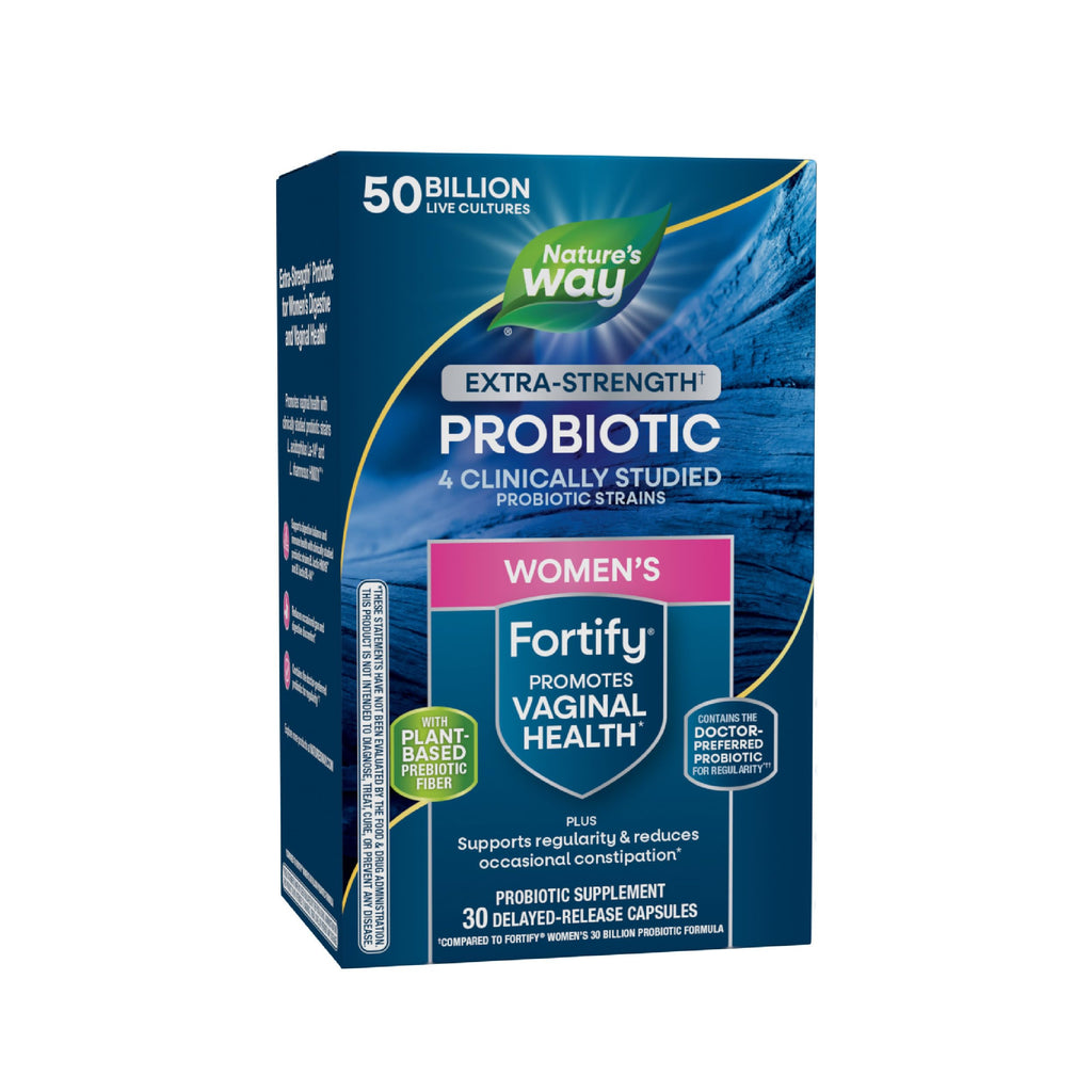 Nature's Way Women's Fortify Extra Strength(1) Pre+Probiotic, 50B CFU, 30ct | Once-Daily Capsule, Potent Multi-Strain Probiotic for Digestive, Vaginal and Immune Support*, No Refrigeration Required