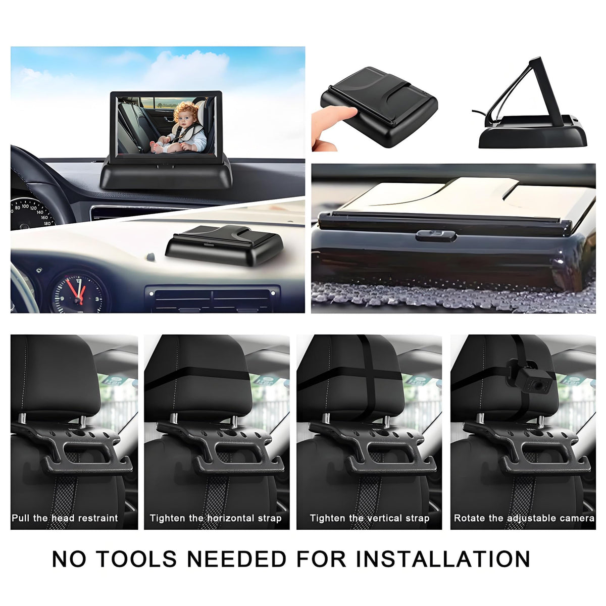 Baby Car Camera for Backseat-HD 720P 4.3 inch Monitor with Night Vision, 360° Rotation, 150° Wide View Angle. Protects Your Baby’s Eyes.Rear-Facing Backseat Camera for Kids, Infants, and Newborns KB45